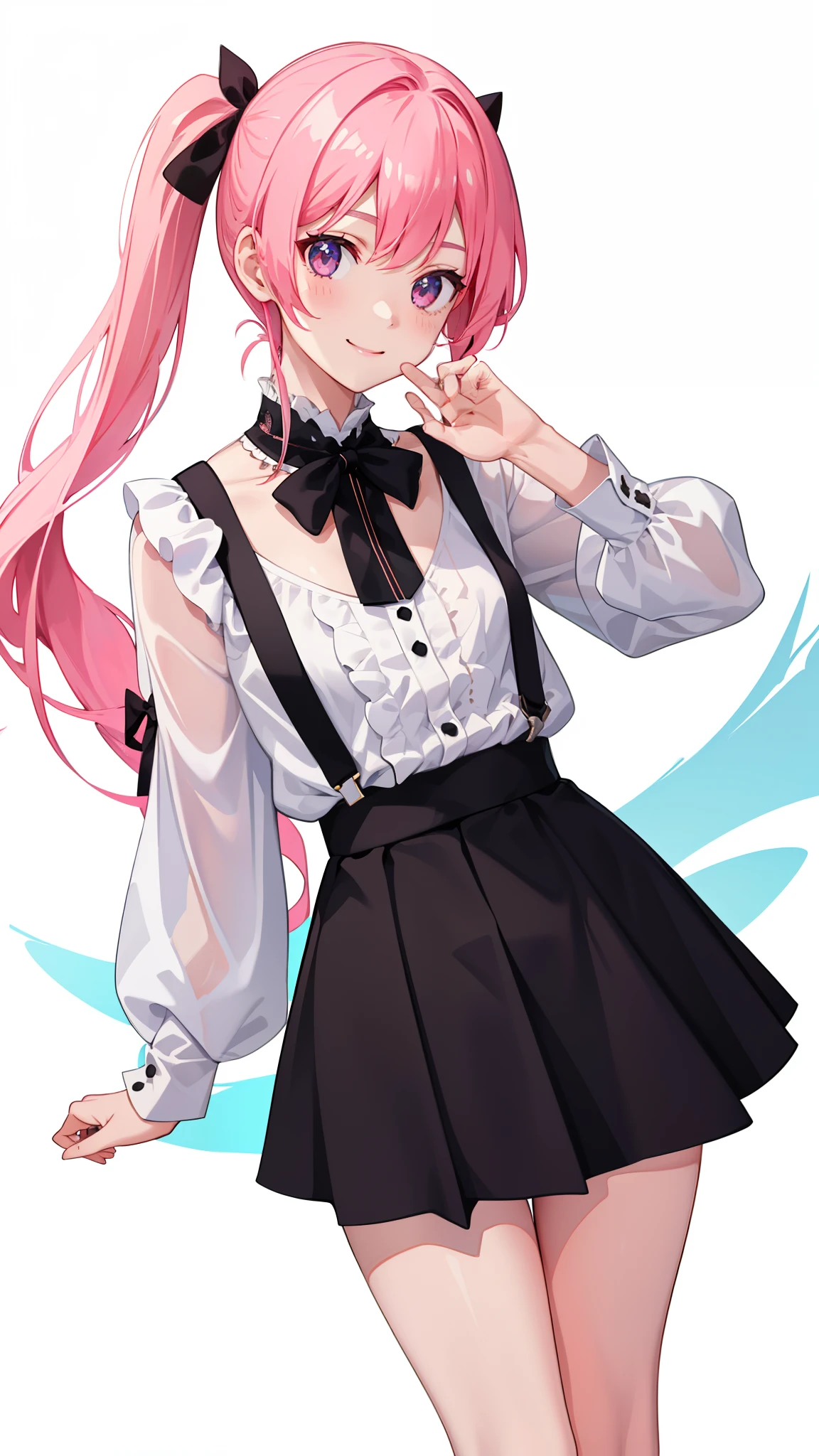 1girl in、virgin、imagem 4k、A smile、The shirt、Blouse、(paler)skirt by the、poneyTail、(small tits)Chilarism、movement、