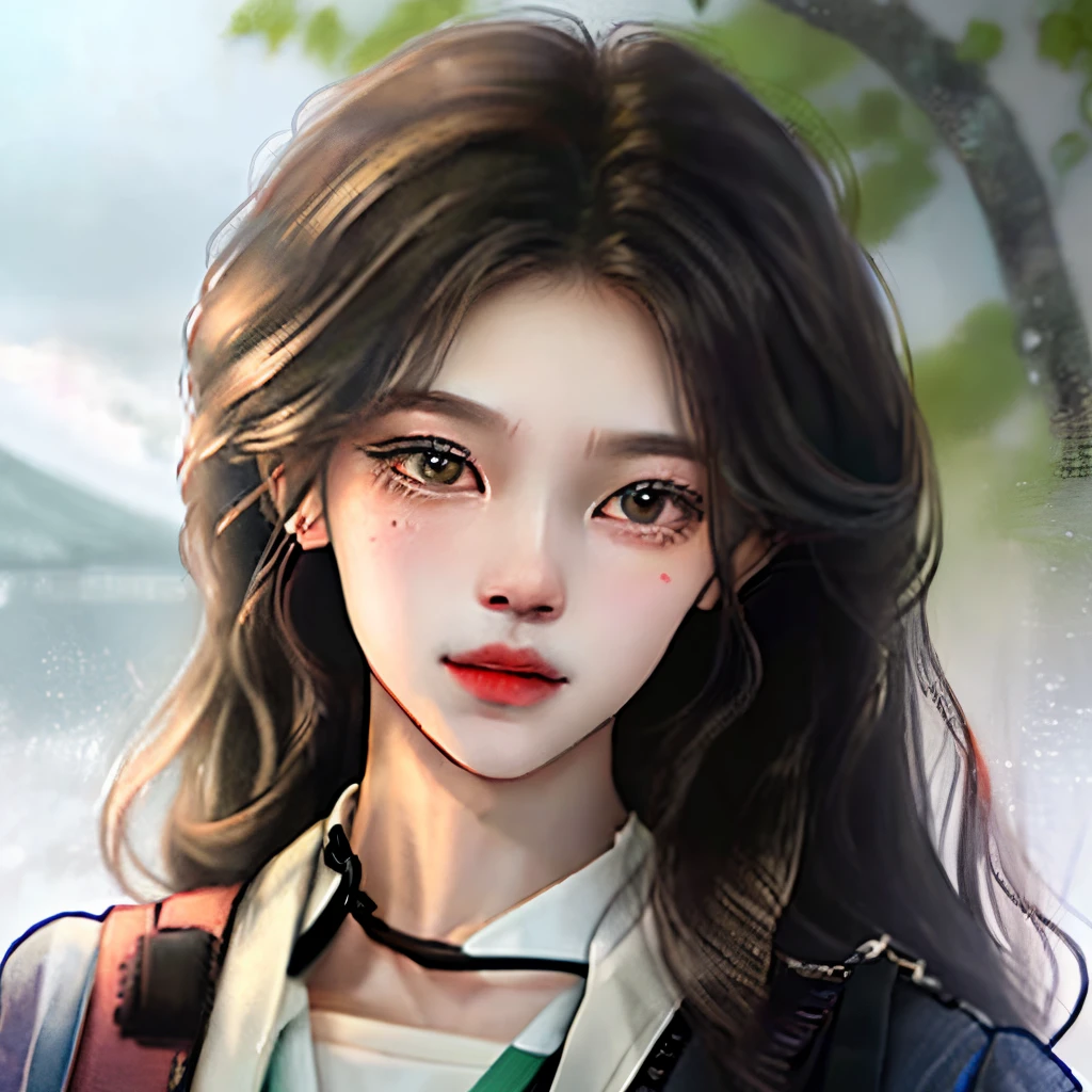 Beautiful girl black silk JK uniform eating lollipop soft by the lake