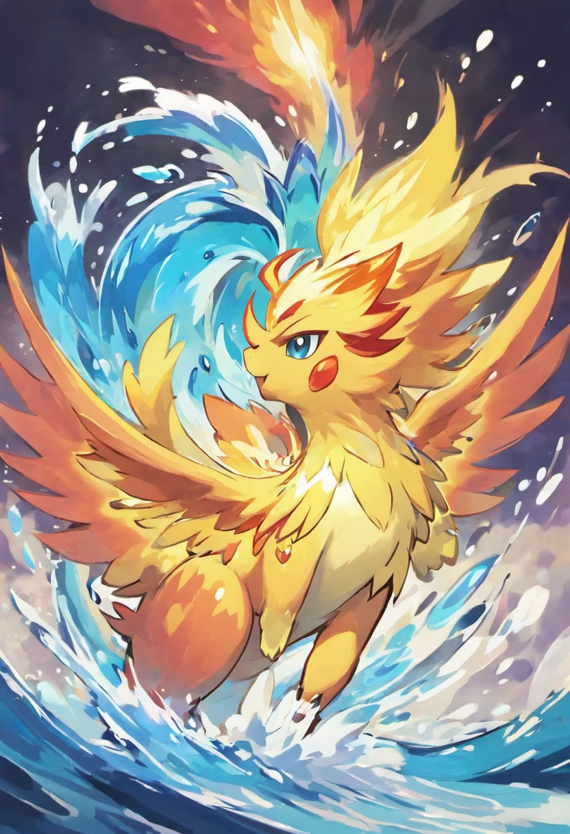 Water Pokémon,Combination of Kirin and Phoenix,Background volcano,ferocious,righteous,gold and silver,k hd,high qulity
