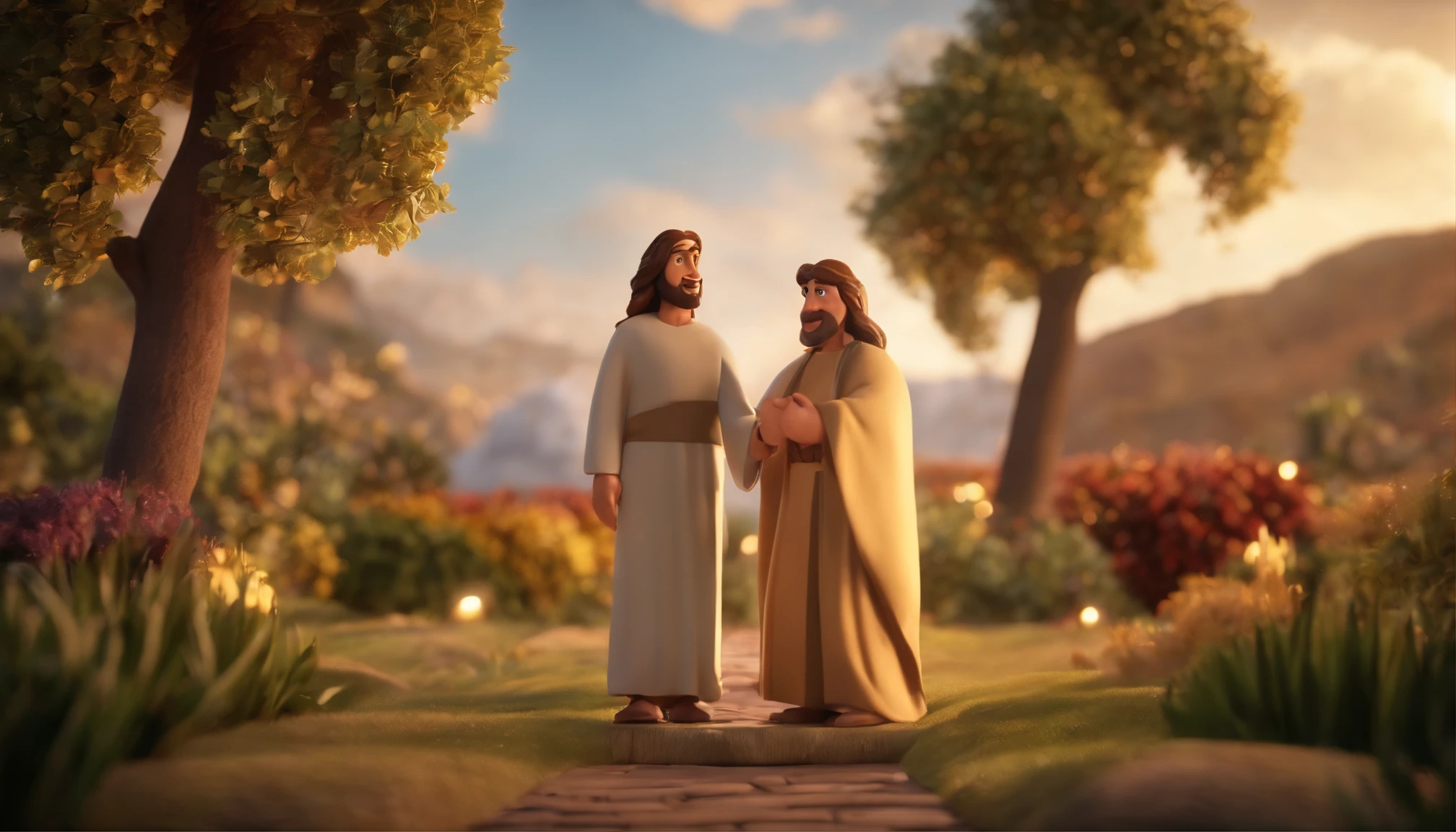 a cartoon jesus welcoming people into heaven animated film, 3 d animated movie, animated still, animated movie, inspired by Johannes Helgeson, jesus wasted at a party, animation film, animated film still, rendered in corona, epic illumination, 3 d animated, 3d animated, he is greeting you warmly Caractere estilizado, animation style rendering, 3D estilizado, Arnold Maya render, 3 d render stylized, toon render keyshot, Personagem 3D, Personagem 3D, 3d rendering stylized, 3 d character render, personagem de desenho animado, Personagem de close up, Pose de personagem, (Estilo Pixar) (master part:1.2) (Bokeh) (best quality) (pele detalhada) (textura detalhada) (8k) (argila) (Cinematic lighting) (foco nítido
