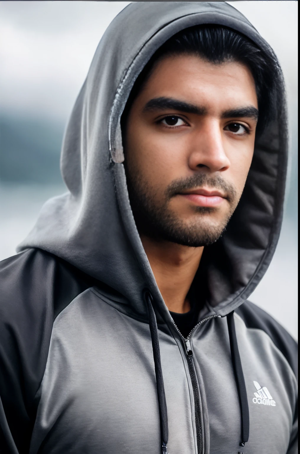 Hooded man looking at the camera, usando um capuz, foto de retrato detalhada, com capuz, wearing a hoodie and sweatpants, vestindo um moletom cinza com capuz, close - foto retrato acima, foto de retrato, usando um capuz, Jovem em um capuz roxo, usando um capuz preto, Retrato de um jovem robusto, usando capuz