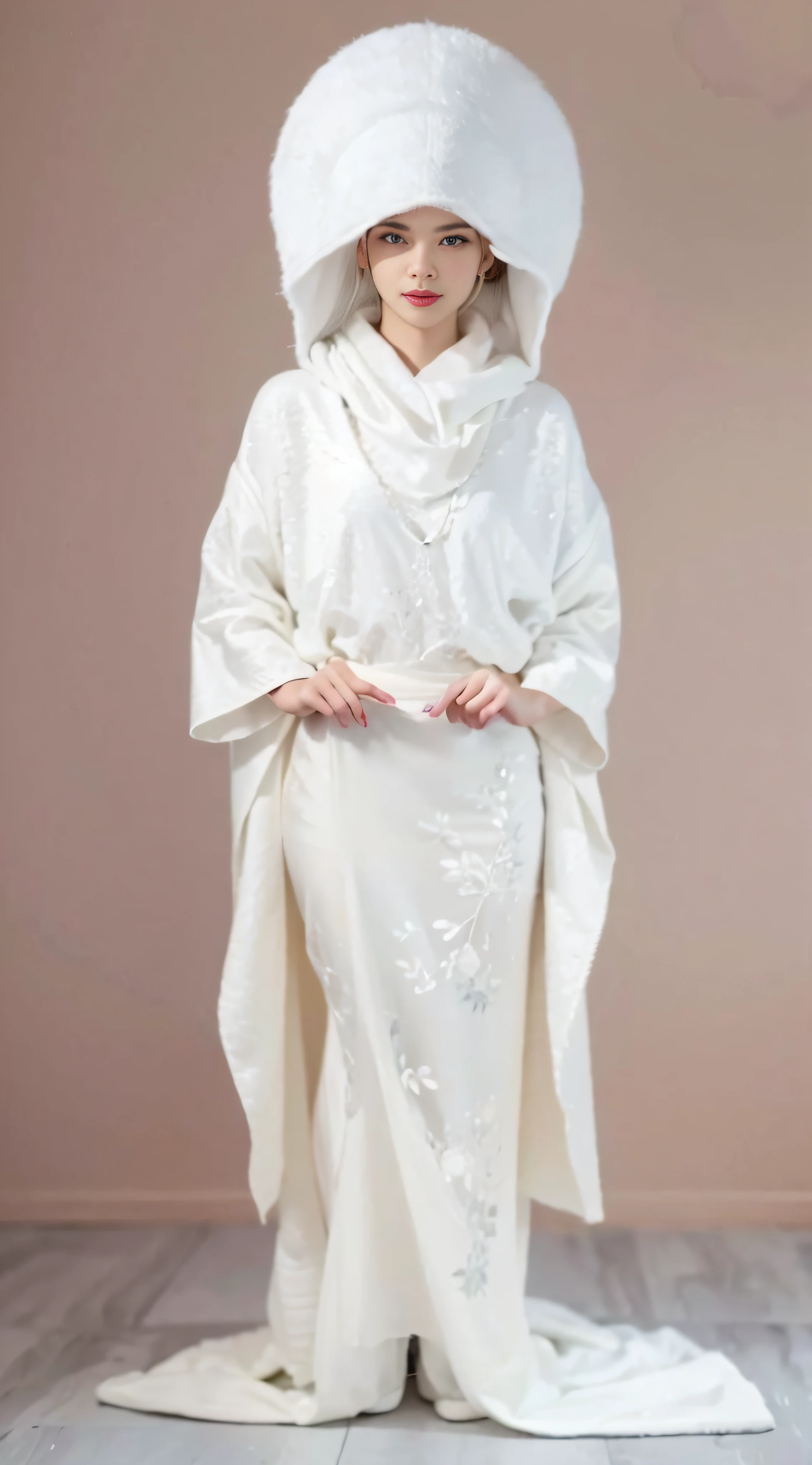 pure white bride、Whole body、8K、realphoto、超A high resolution, Master Parts, Best Quality, nffsw , cinematic images,Lovely girl、ann、21 only、Anglo-Saxon、Green eyes、二重まぶた、very droopy eyes、(very, Very big eyes:1.8)、Dark eye shadow、The lips are very thin、The tip of the nose stretches beautifully..、the tip of the nose is small,,,,, ighly detailed , Gold Hair、Straight hair、Very smile、 Sweet look 、a very beautiful woman、legs are long、 Very clear shadows , jewely , A detailed eye, very intricate, shiny skins , Perfect Brilliant, Perfect Lighting, Dramatic shadows ,White tiara on head、Greek see-through white dress、The back of the dress is wide open、Small angel wings on the back of the shoulders、The chest and waist of the dress are white lace、Underneath the dress is a white miniskirt、Lace white gloves、holding a bouquet of white flowers with both hands、White see-through veil from the back of the head、Silver necklace around the neck、