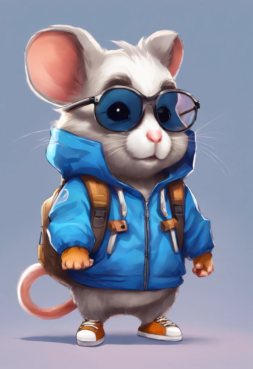 Cartoon hamster wearing blue jacket and sneakers,cute cartoon character, hamster, cute character,, Realistic illustration, cute artwork, high detailed cartoon, Lovely detailed artwork, hamster, arte renderizada, hyperdetailed crisp render,, cgartis
