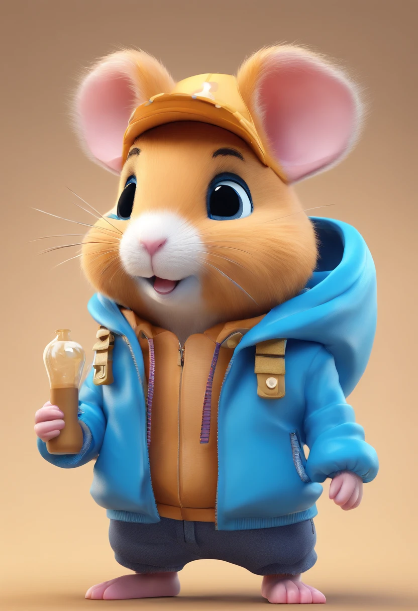 Cartoon hamster wearing blue jacket and sneakers,cute cartoon character, hamster, cute character,, Realistic illustration, cute artwork, high detailed cartoon, Lovely detailed artwork, hamster, arte renderizada, hyperdetailed crisp render,, cgartis