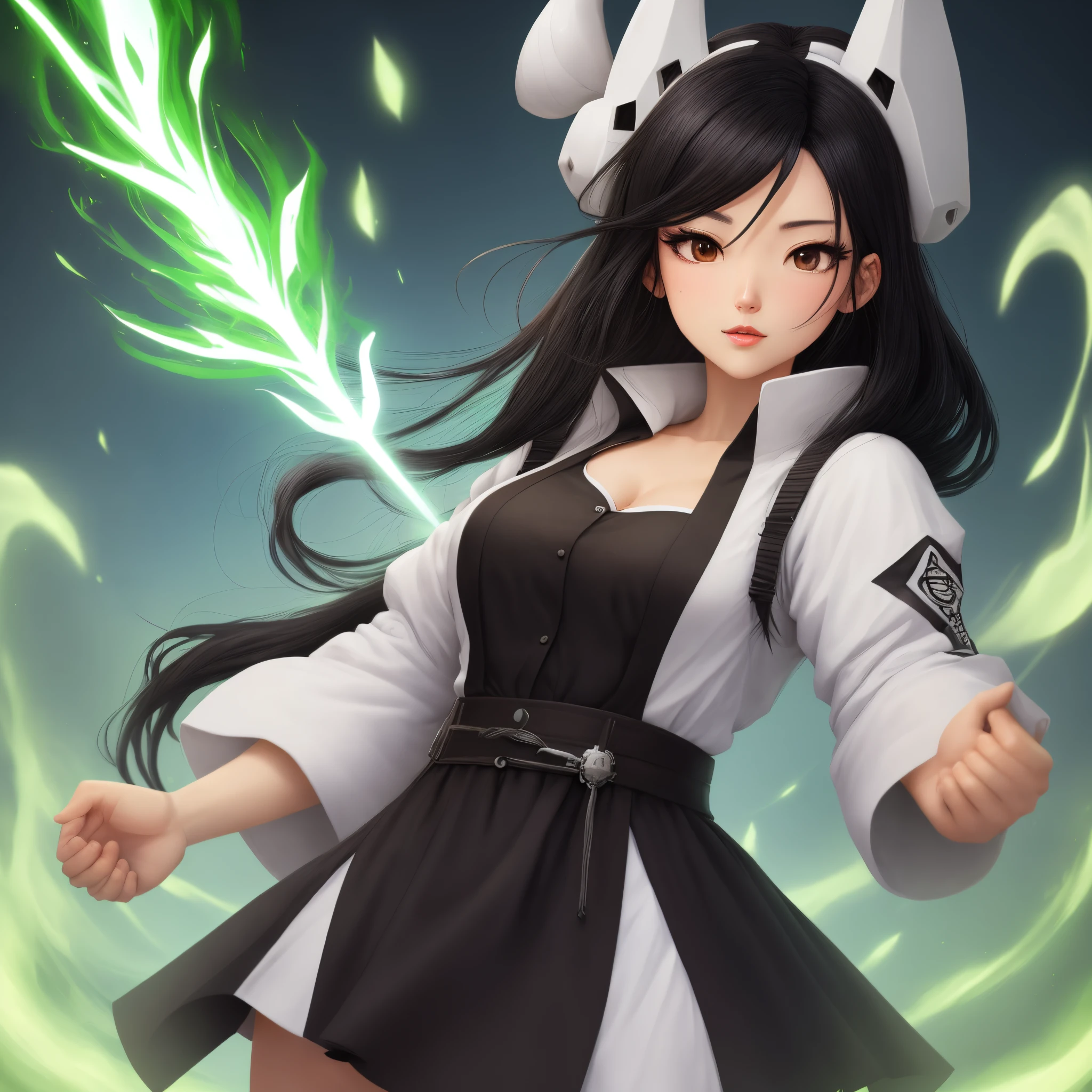 Arrancar, Green Energy Aura, Black Hair