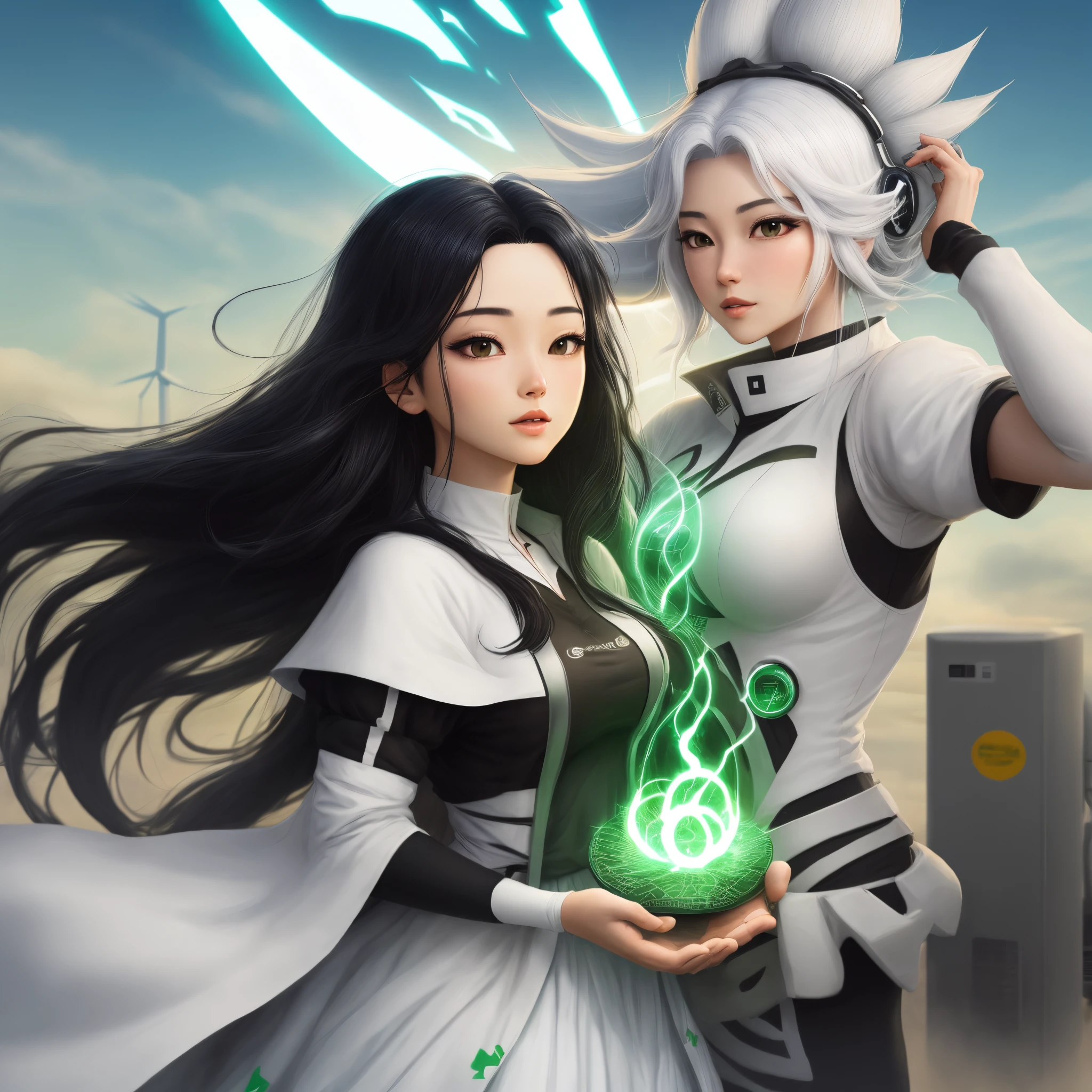 Arrancar, Green Energy Aura, Black Hair