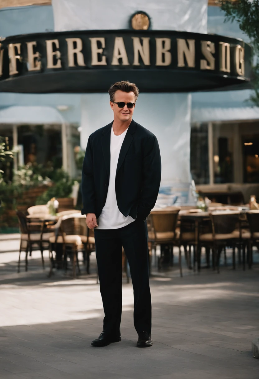 A photo of Chandler in a superhero costume, striking a dramatic pose,Friends TV Show,Chandler Bing, a character from the popular TV sitcom “Friends,” has a lean build and a boyish appearance, often characterized by his short, neatly styled hair and a sarcastic smile. His fashion is typically casual and unassuming, reflecting his laid-back and somewhat self-deprecating personality.