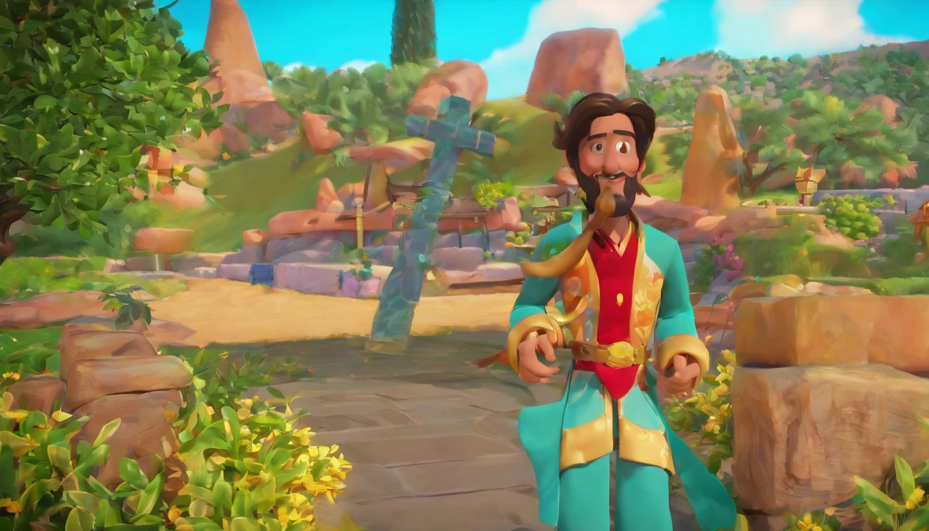 a cartoon jesus, dressed in bible times, welcoming a man into heaven animated film, 3 d animated movie, animated still, animated movie, inspired by Johannes Helgeson, jesus wasted at a party, animation film, animated film still, rendered in corona, epic illumination, 3 d animated, 3d animated, he is greeting you warmly Caractere estilizado, animation style rendering, 3D estilizado, Arnold Maya render, 3 d render stylized, toon render keyshot, Personagem 3D, Personagem 3D, 3d rendering stylized, 3 d character render, personagem de desenho animado, Personagem de close up, Pose de personagem,  (Estilo Pixar) (master part:1.2) (Bokeh) (best quality) (pele detalhada) (textura detalhada) (8k) (argila) (Cinematic lighting) (foco nítido