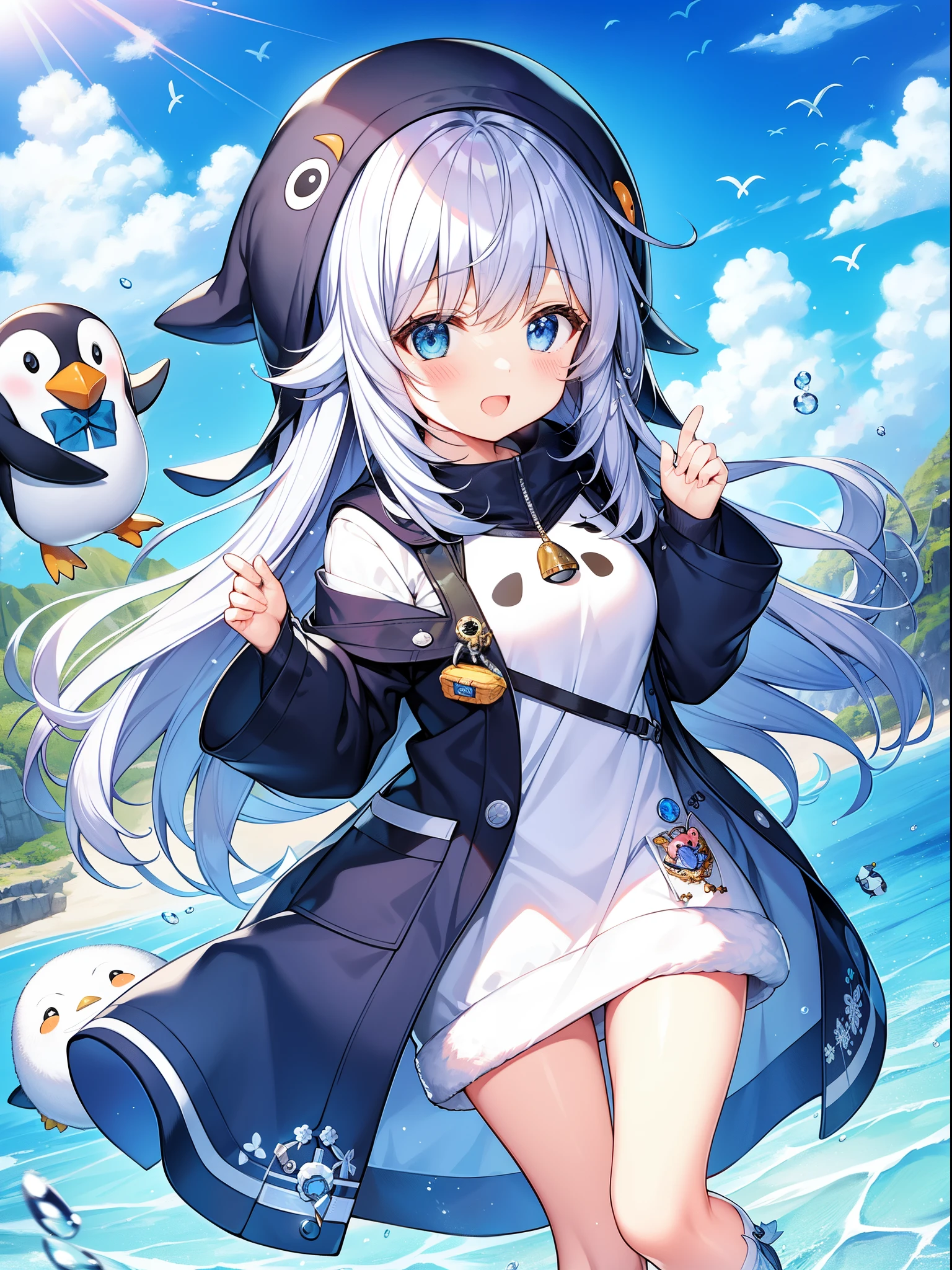 A cute and fluffy penguin、An exciting adventure with intricate details.