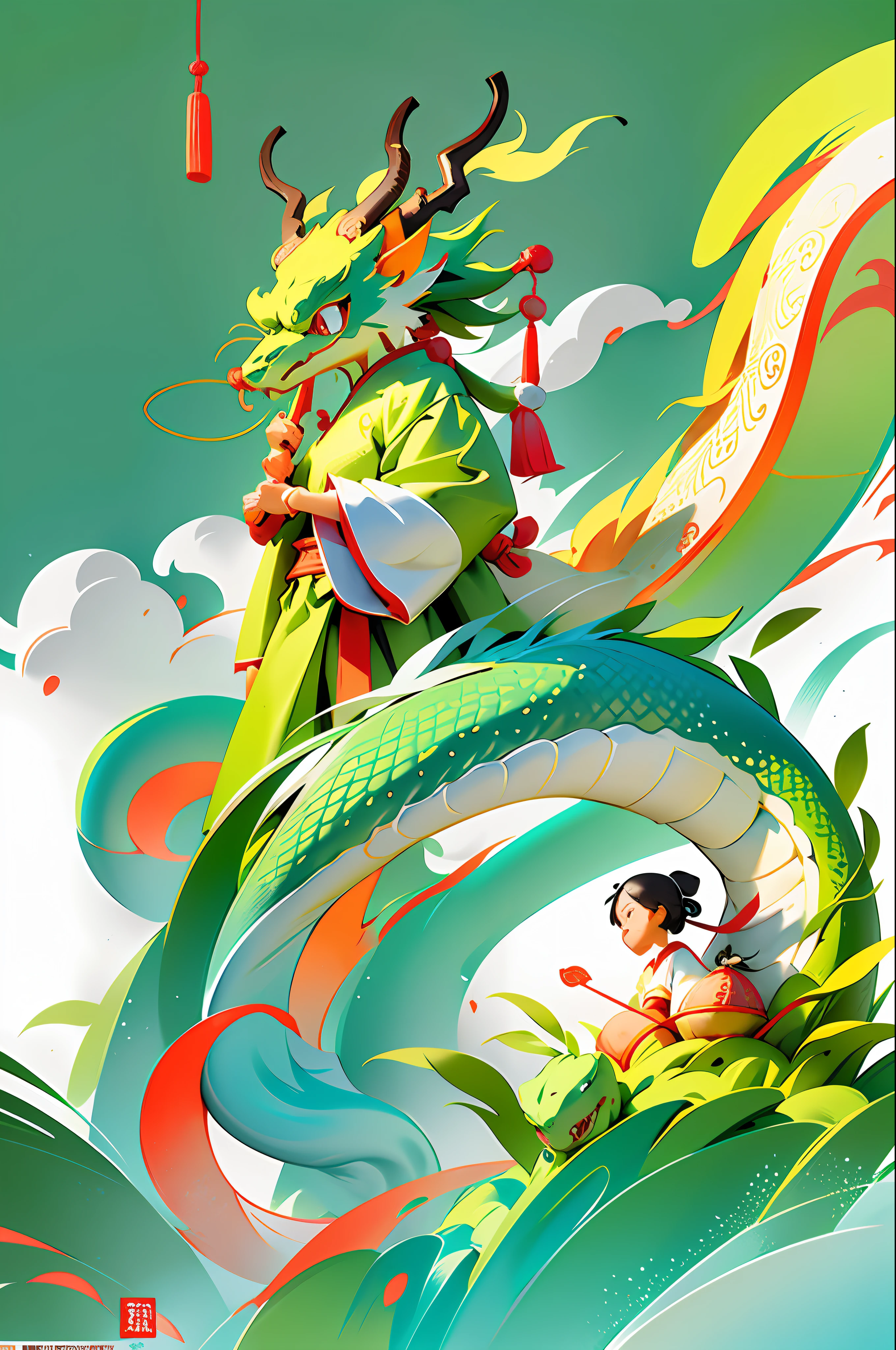 Highest image quality, poster design, typography, Chinese Dragon Boat Festival poster, dragon boat, zongzi, rice, boat, cute toy shaping style, Unreal Engine 5, soft dream scene, cute character design, classic color matching, storybook illustration, 4D movie atmosphere rendering