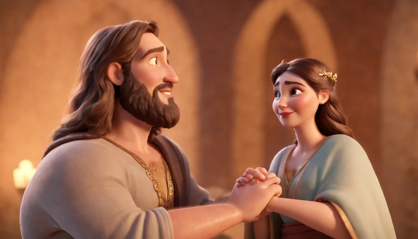a cartoon of biblical jesus happily hugging and welcoming a man into heaven, a very beautiful place in heaven, animated film, 3 d animated movie, animated still, animated movie, inspired by Johannes Helgeson, jesus wasted at a party, animation film, animated film still, rendered in corona, epic illumination, 3 d animated, 3d animated, he is greeting you warmly Caractere estilizado, animation style rendering, 3D estilizado, Arnold Maya render, 3 d render stylized, toon render keyshot, Personagem 3D, Personagem 3D, 3d rendering stylized, 3 d character render, personagem de desenho animado, Personagem de close up, Pose de personagem, (Estilo Pixar) (master part:1.2) (Bokeh) (best quality) (pele detalhada) (textura detalhada) (8k) (argila) (Cinematic lighting) (foco nítido