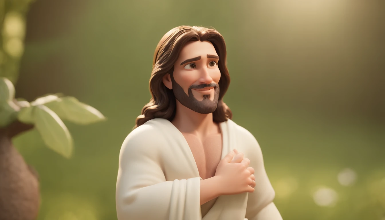 a cartoon of biblical jesus happily hugging and welcoming a man into heaven, a very beautiful place in heaven, beautiful tress, lions and tigers, animated film, 3 d animated movie, animated still, animated movie, inspired by Johannes Helgeson, jesus wasted at a party, animation film, animated film still, rendered in corona, epic illumination, 3 d animated, 3d animated, he is greeting you warmly Caractere estilizado, animation style rendering, 3D estilizado, Arnold Maya render, 3 d render stylized, toon render keyshot, Personagem 3D, Personagem 3D, 3d rendering stylized, 3 d character render, personagem de desenho animado, Personagem de close up, Pose de personagem,  (Estilo Pixar) (master part:1.2) (Bokeh) (best quality) (pele detalhada) (textura detalhada) (8k) (argila) (Cinematic lighting) (foco nítido