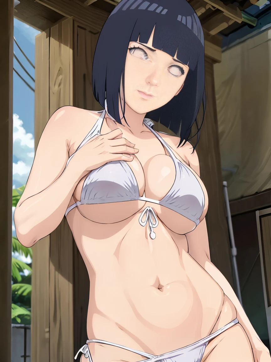(WALLPAPER,  (hinata\(boruto\), (((1 girl, ((((white bikini)))), lean forward , )), masterpiece, 4k, vector coloring, (from below view), ( location: in wrestling ring with crowd watching)), (high color saturation), contrast lighting, mature female, (curvy:0.8), solo, anime style, sharp focus, professional artwork, intricate details, colorful, vibrant colors, vivid colors, digital blending, ultra detailed body, ultra detail hair, ultra detail face, trending on pixiv, very hot colors, ((())), detailed bold arm lines, high color saturation, bold lines, bold drawing lines), (head tilt), open mouth, happy),
((dark blue hair color:1.1), wavy hair, ((short hair, hime cut)),
(white skin, (fair skin), slender body, milf, perfect face),
(legs, big breasts, off-shoulders, (detailed shoulders, detailed arm lines)),