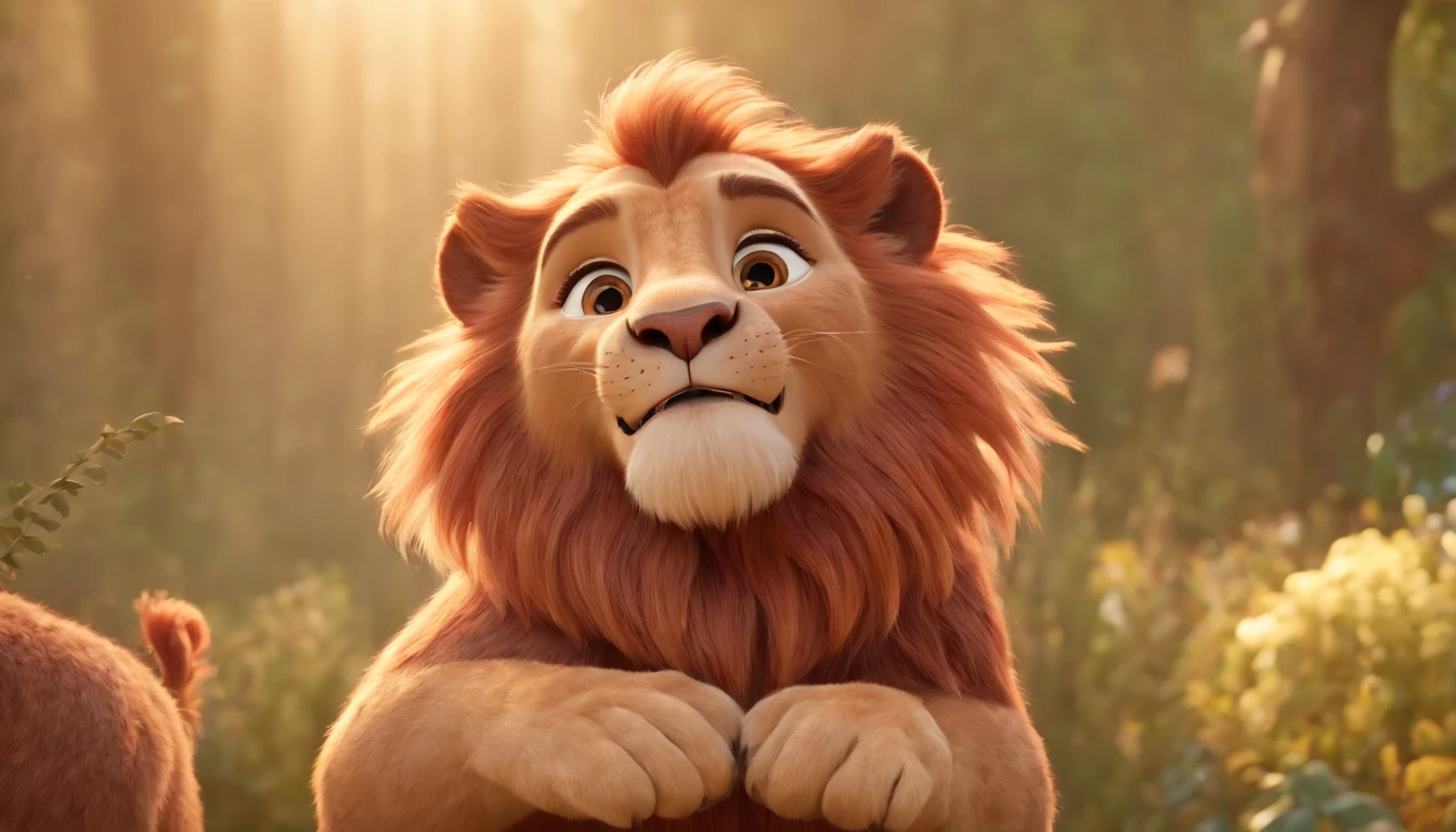 a cartoon of biblical little girl happily hugging and playing with a lion in heaven, a very beautiful place in heaven, beautiful tress, lions and tigers, animated film, 3 d animated movie, animated still, animated movie, inspired by Johannes Helgeson, jesus wasted at a party, animation film, animated film still, rendered in corona, epic illumination, 3 d animated, 3d animated, he is greeting you warmly Caractere estilizado, animation style rendering, 3D estilizado, Arnold Maya render, 3 d render stylized, toon render keyshot, Personagem 3D, Personagem 3D, 3d rendering stylized, 3 d character render, personagem de desenho animado, Personagem de close up, Pose de personagem, (Estilo Pixar) (master part:1.2) (Bokeh) (best quality) (pele detalhada) (textura detalhada) (8k) (argila) (Cinematic lighting) (foco nítido