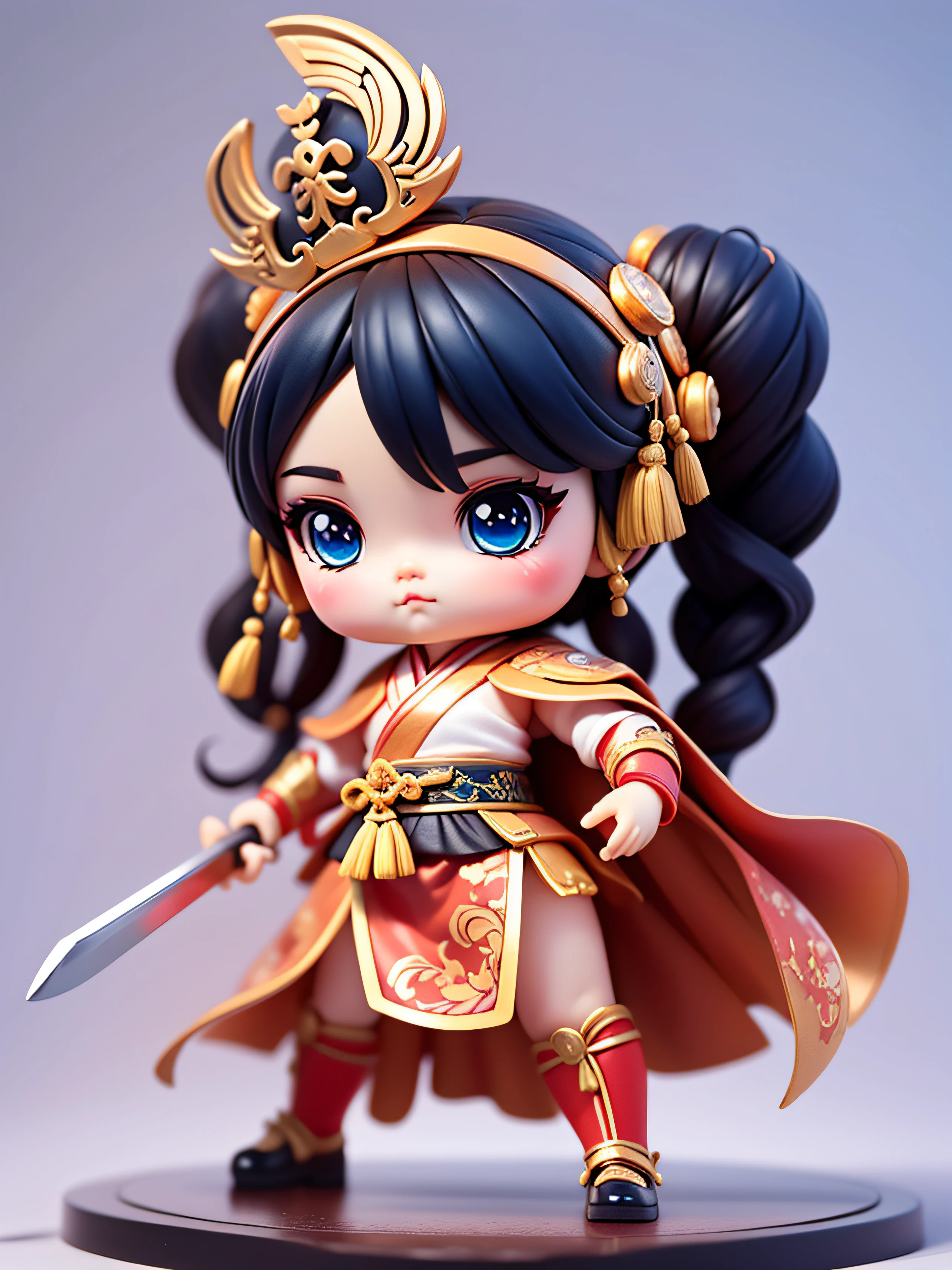 tmasterpiece、top-quality、ultra - detailed、 3D, naked guanyin，（（Red cape）），Nendoroid 3D, zhao yun, guan yu, Big-headed figures。Cute  in red shrimp armor。Cute expressions。Red helmet shaped like a shrimp head，The two sides of the top are decorated with two raised shrimp eyes. dressed in samurai armour。（In the other hand he holds a metal weapon in the shape of shrimp pincers）。The instrument shimmers with a metallic sheen.。Play defensive martial arts poses。Chinese Kung Fu styling。The action is dashing。Realistic characters。The hand is 5 fingers。The correct gesture to hold the weapon , nsfw