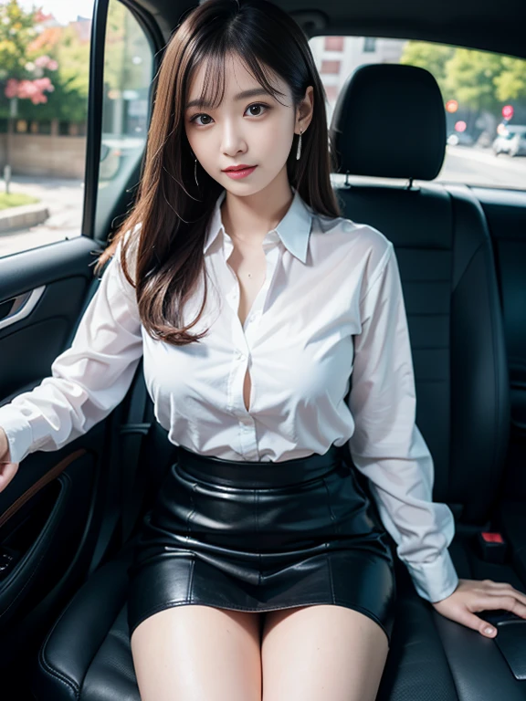 lower ponytail, black_hair, car, ((sitting)), Blunt bangs, jewelry, earrings, ((pencil_skirt)), lipstick, lips, looking_at_viewer, ((on_car seat)), indoors,large breasts, white shirt, (from below:1.3)
BREAK
1woman, (smily japanese), 25yo, (highly beautiful detail face:1.3), ennui, idol face, kawaii, lewd_look, erotic_look, prostitute_look, , detailed eyes, facial lighting, (chiseled face), pure skin, shiny skin
BREAK
best quality, masterpiece, ultra high res, (photorealistic:1.4), RAW photo, (perfect anatomy), physically-based rendering, depth of fields, looking at viewer, fujifilm X-T3, perfect composition