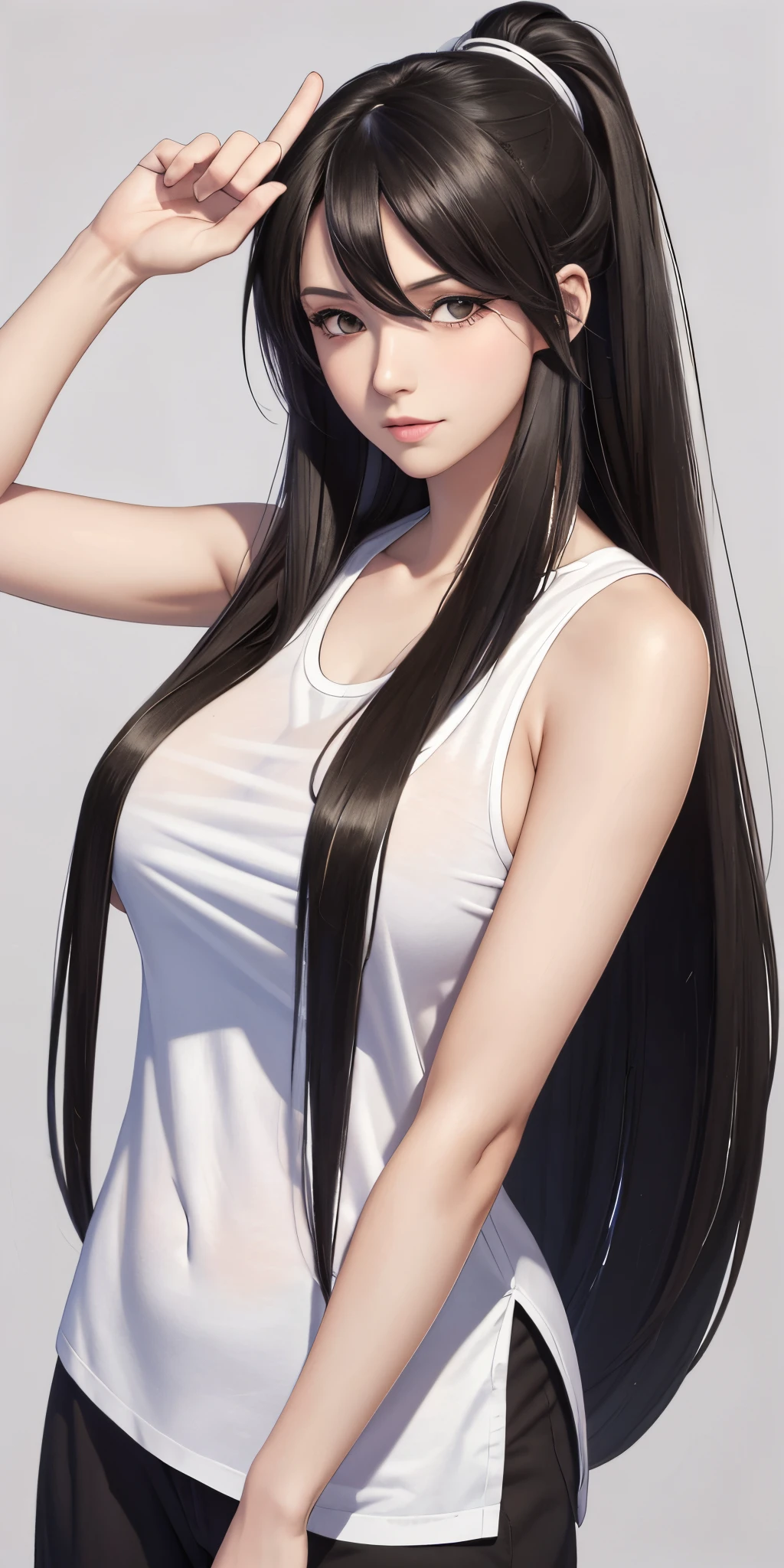 A woman with long black hair and a white top - SeaArt AI
