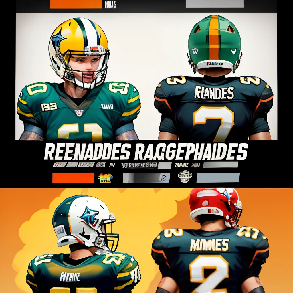 Design a logo and jersey for the risky reels renegades. They are inspired by a criminal shooting a gun. They are a professional football team and they wear yellow and a light green
