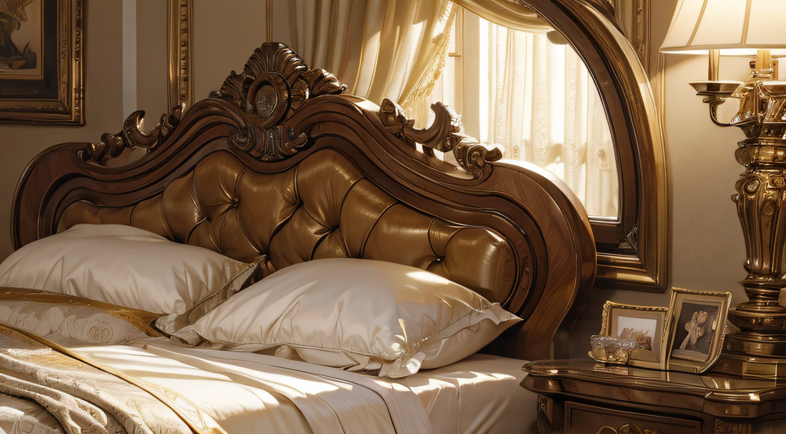 Luxurious rococo baroque setting,Double bed room,Close-up
