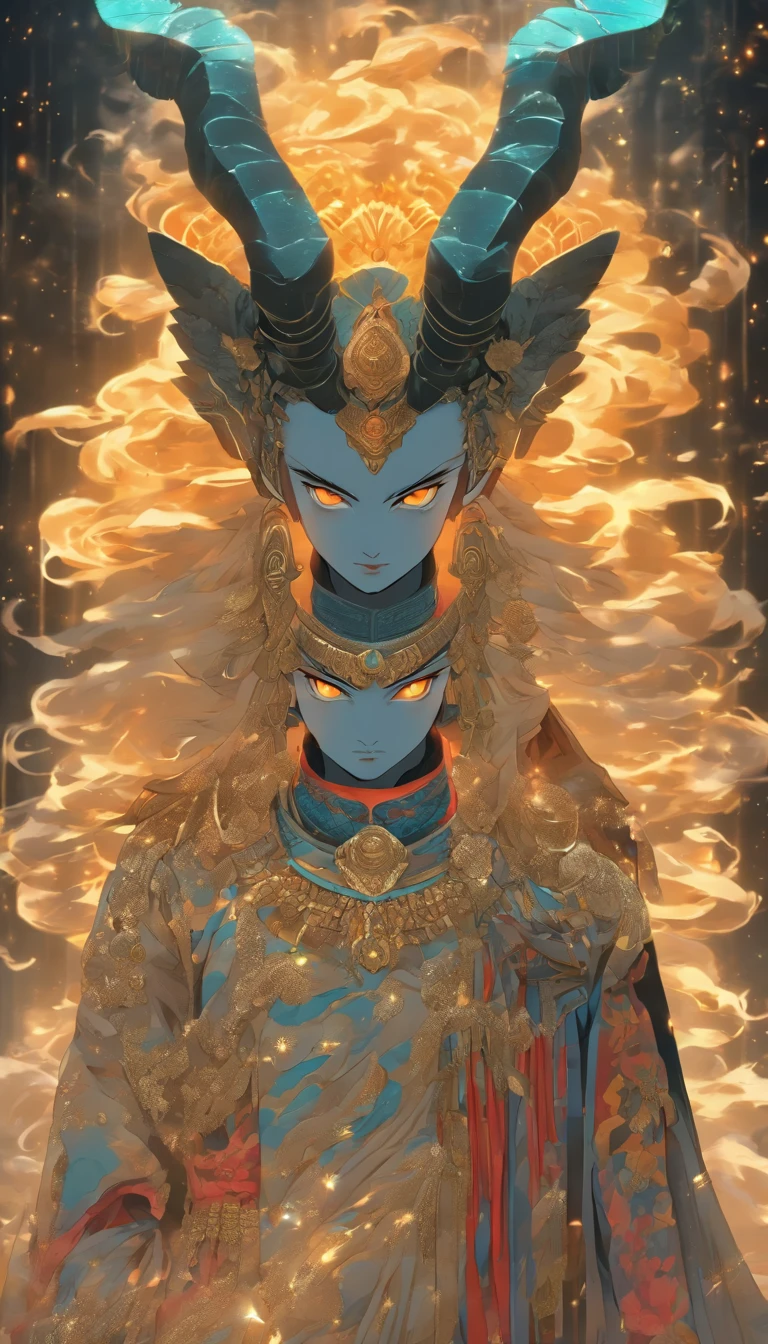 (best quality,4k,8k,highres,masterpiece:1.2),ultra-detailed,(realistic,photorealistic,photo-realistic:1.37),chinese mythology,chinese culture,portrait,black and white,metallic sheen,mechanical details,ornate patterns,moonlight,punk style,ancient paper texture,cosmic,ethereal,meticulously rendered details,exquisite armor,divine aura,dark and mysterious atmosphere,majestic presence,mythical creature,Eine Ankou (French Death God),intricate engravings,heavenly background,Cyberpunk aesthetic,blending traditional and modern elements,illusion of motion,emphasis on organic shapes and curves,Harmony between human and machine,natural and artificial elements,protruding horns,sparkling eyes,elaborate headpiece,feathers and scales merging seamlessly,transcendent beauty and power.