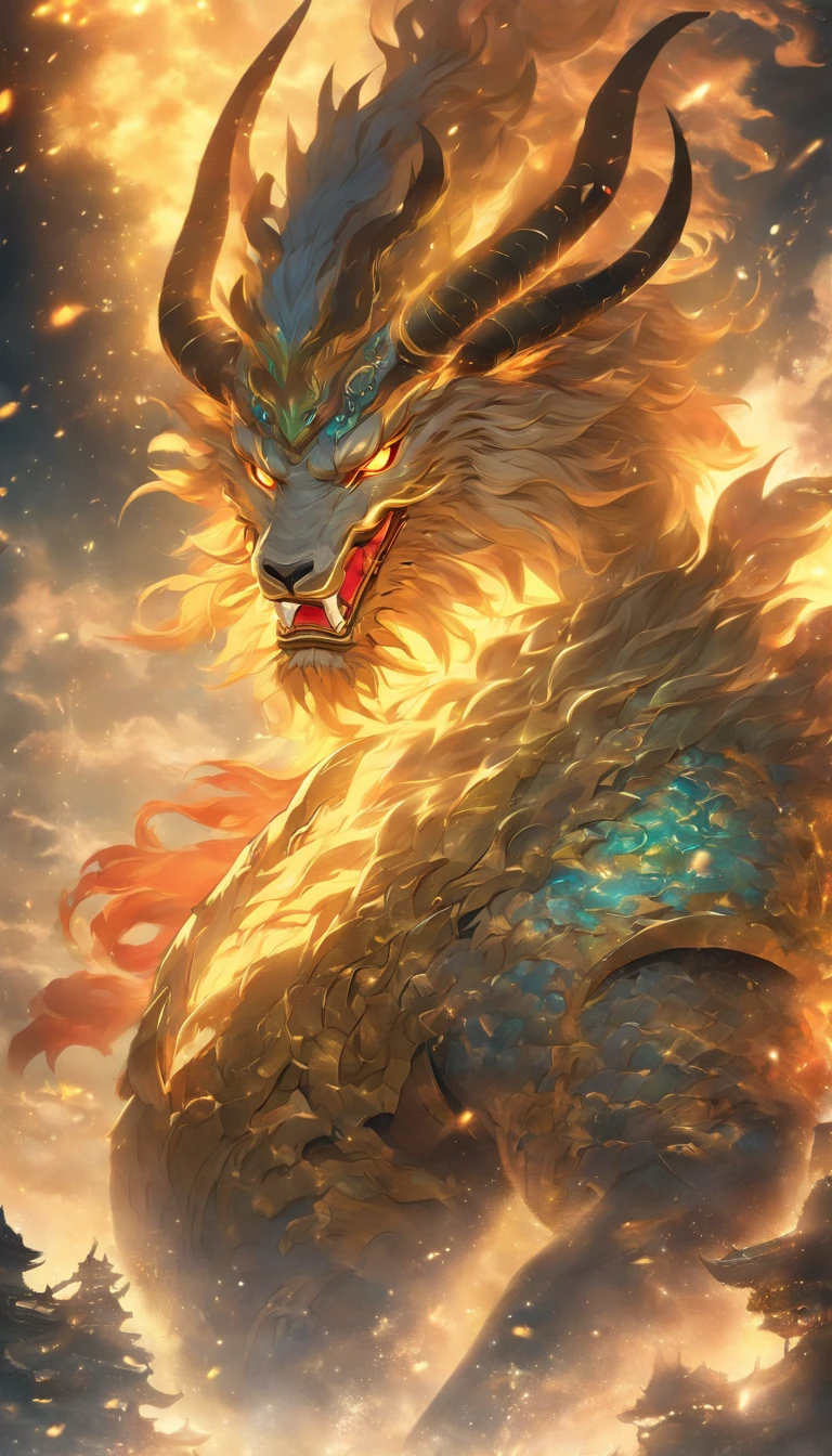 (best quality,4k,8k,highres,masterpiece:1.2),ultra-detailed,(realistic,photorealistic,photo-realistic:1.37),portrait,landscape,horror,anime,sci-fi,photography,concept artists,punk style,moonlight,ancient paper texture,mech style,detailed,anthropomorphized,Chinese style,Seal script,Chinese character,mythical creature,Shan Hai Jing,holy divine,qilin armor portrait,universe