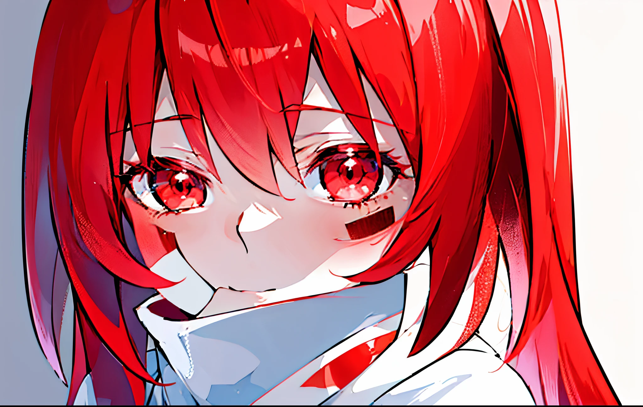 no background, character design, anime girl in a school uniform with a red hair and a white shirt, marin kitagawa fanart, anime style character, she has red hair, erza scarlet as a real person, in an anime style, flat anime style shading, in the art style anime, in anime style, sexy pudica pose gesture, anime character, colored lineart