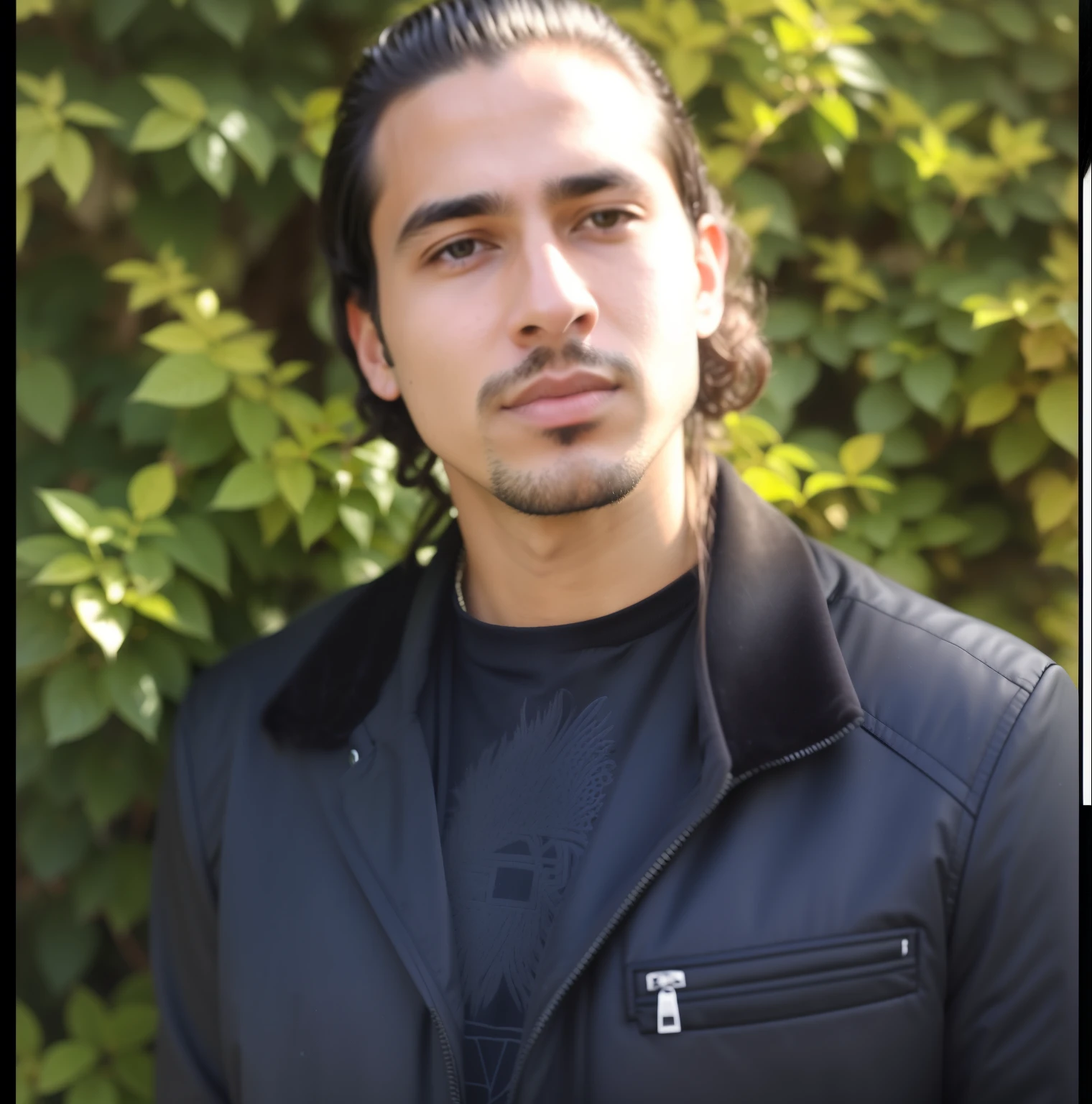 arafed man with long hair and a black jacket standing in front of a bush, headshot profile picture, zigor samaniego, taken in the early 2020s, christian orrillo, profile picture, around 1 9 , a man wearing a black jacket, very very low quality picture, andres rios, profile photo, avatar image