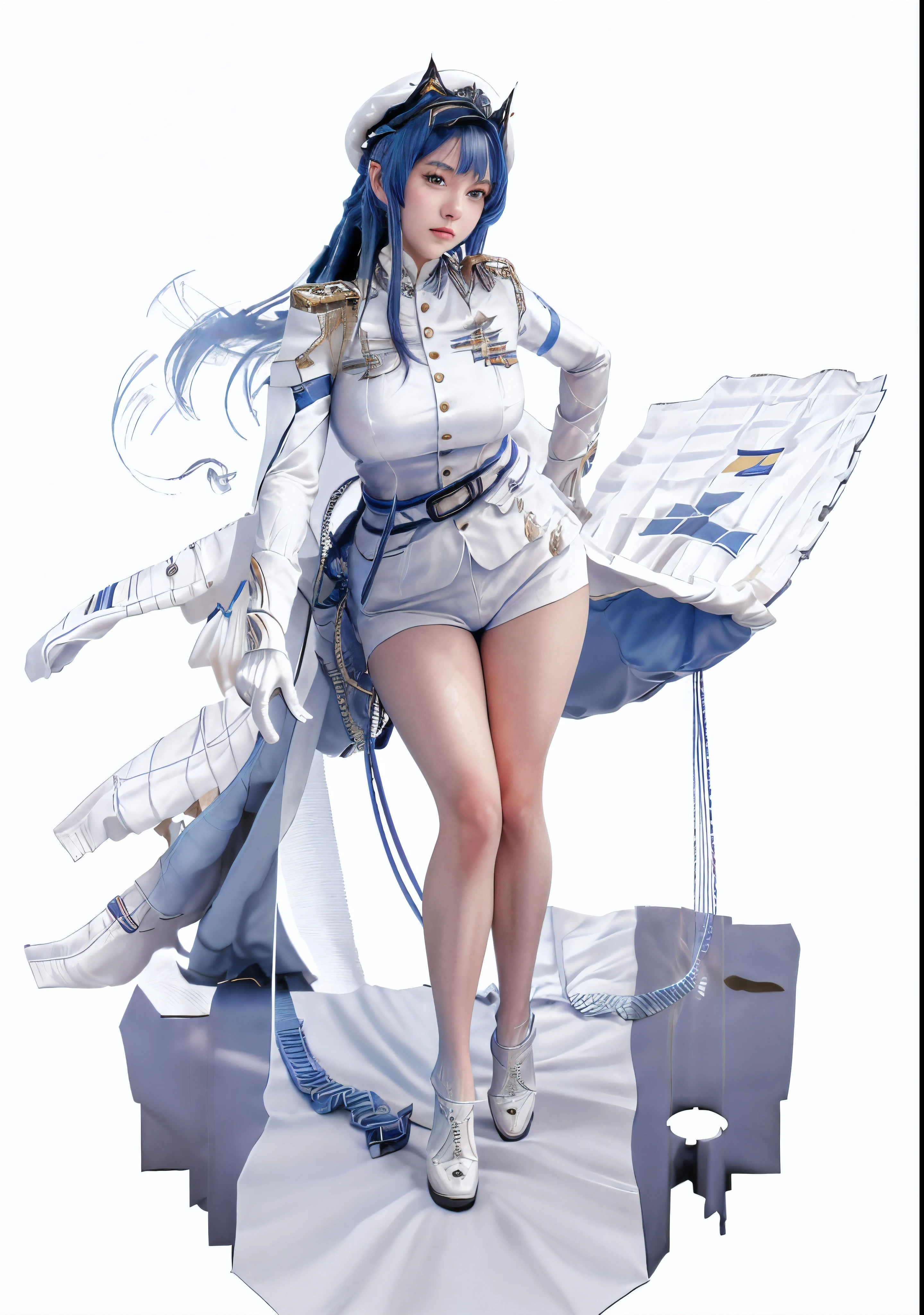 a woman in a white shirt and blue skirt holding a sword, azur lane style, from the azur lane videogame, kantai collection style, characters from azur lane, art of kirokaze pixel, kirokaze, kancolle, kantai collection arcade, pale blue armor, cushart krenz, pixiv 3dcg