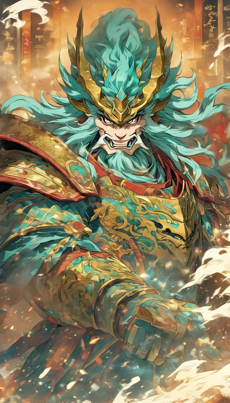 Tablet sketch of the holy god Qinglong armor portrait in the Book of Mountains and Seas、kosmos、rays of moonlight、punky style、old paper texture，in mecha style，The is very detailed，Live-action，China-style