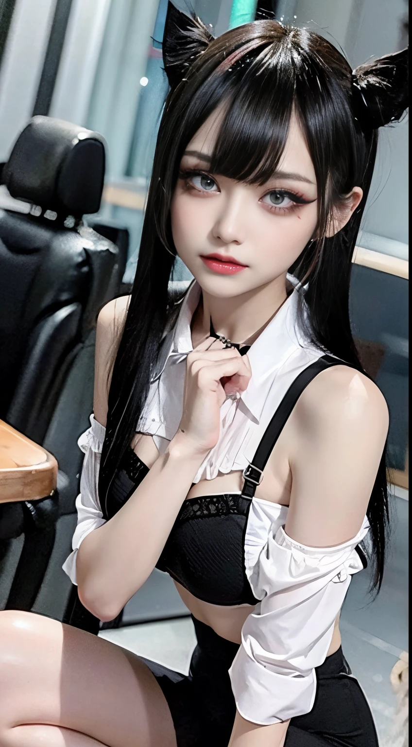 Araffe girl with black hair and cat ears posing for a picture - SeaArt AI