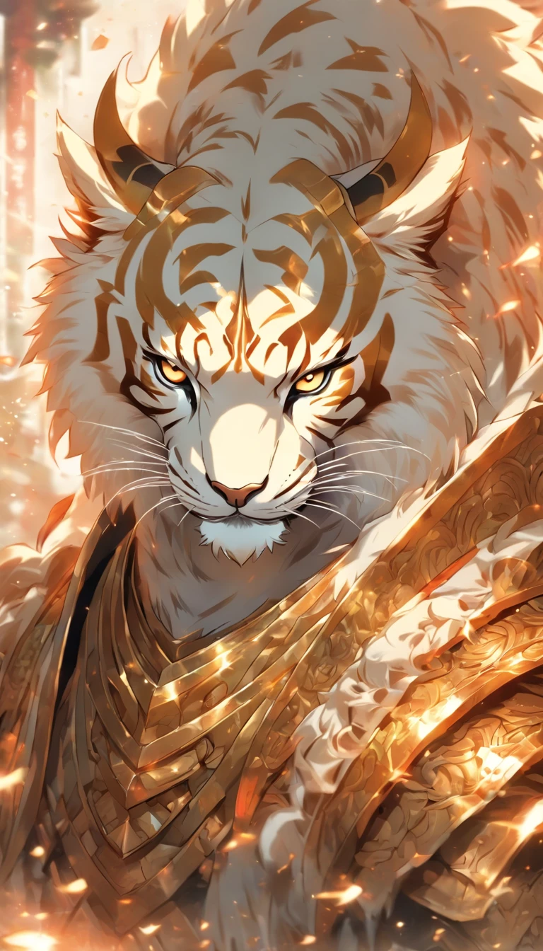 Tablet Sketch of Armor Portrait of Holy White Tiger from Classic of Mountains and Seas、kosmos、rays of moonlight、punky style、old paper texture,in mecha style,The is very detailed,Live-action,China-style