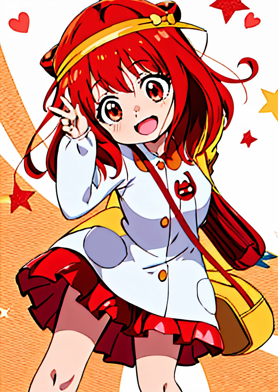 no background, character design, anime girl in a school uniform with a red hair and a white shirt, marin kitagawa fanart, anime style character, she has red hair, erza scarlet as a real person, in an anime style, flat anime style shading, in the art style anime, in anime style, sexy pudica pose gesture, anime character, colored lineart