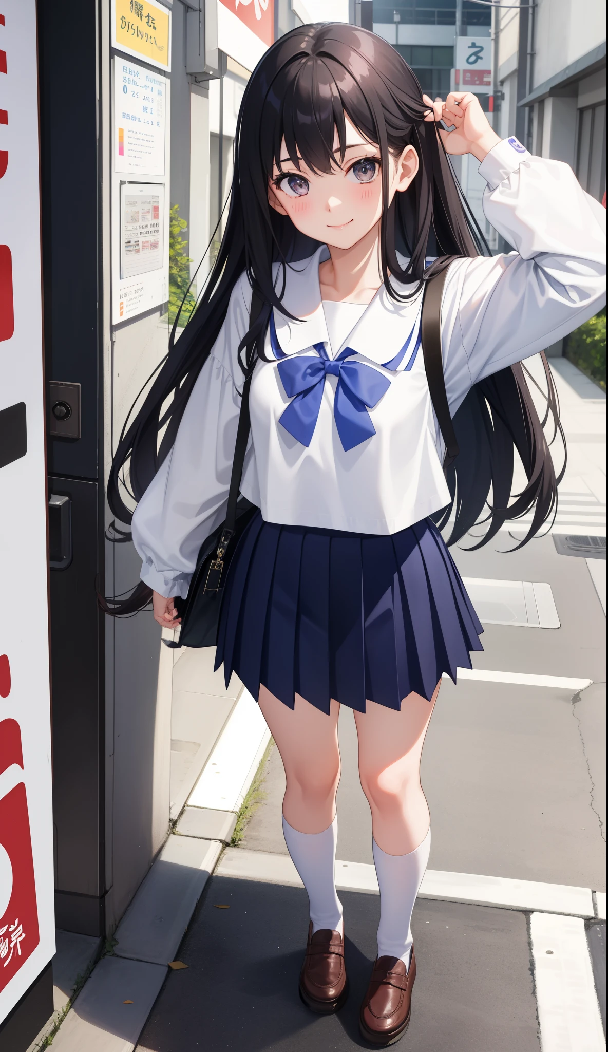 1girl in、AS-Adult、virgin、A smile、be shy、The shirt、skirt by the、(small tits)Japan High School、校服、serafuku、Walking with a thigh、Upper body portrait、