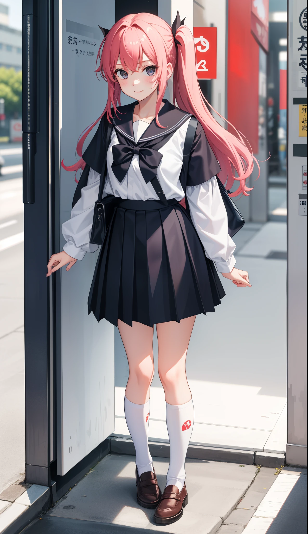 1girl in、AS-Adult、virgin、A smile、be shy、The shirt、skirt by the、（small tits）Japan High School、校服、serafuku、Walking with a thigh、Upper body portrait、