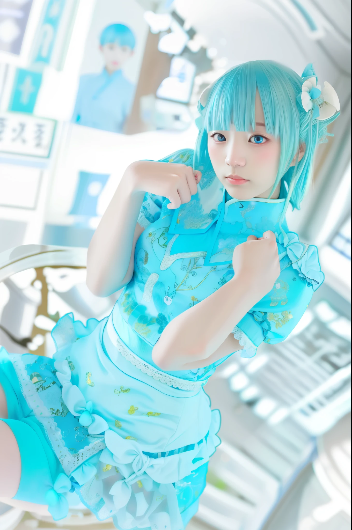 lightblue hair、Light blue china clothes