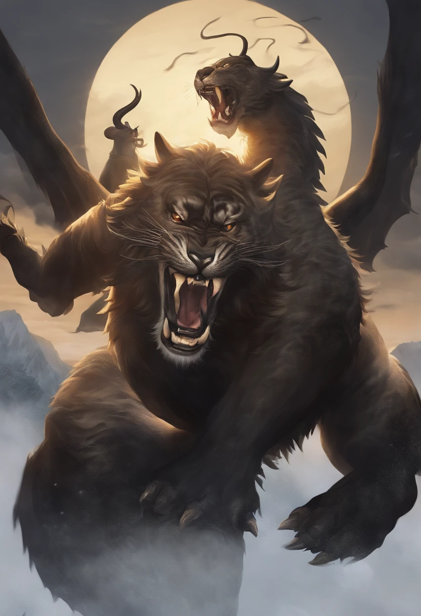 Qiongqi is《Mountain and Sea Sutra》a ferocious beast in,Its image is very unique。It has black fur,body shape like tiger,But it's much bigger than the average tiger。Its head has a pair of long horns,sharp horn,Like a sword。Its eyes are shining,Flashing with a fierce light。It has a pair of huge wings on its back,When unfolding, it is like dark clouds covering the sky,Gives people an incomparable sense of oppression。Qiongqi’s limbs are strong and powerful,Every time you jump up, you can bring up a gust of wind。Its tail is long and thick,as hard as an iron rod。Qiongqi’s mouth is full of sharp teeth,Easily tear prey apart with every bite。generally,Qiongqi is a kind of ferocious appearance,powerful monster,Giving people an overwhelming sense of fear。, 8k ultra high definition, Best quality at best, Highest high resolution