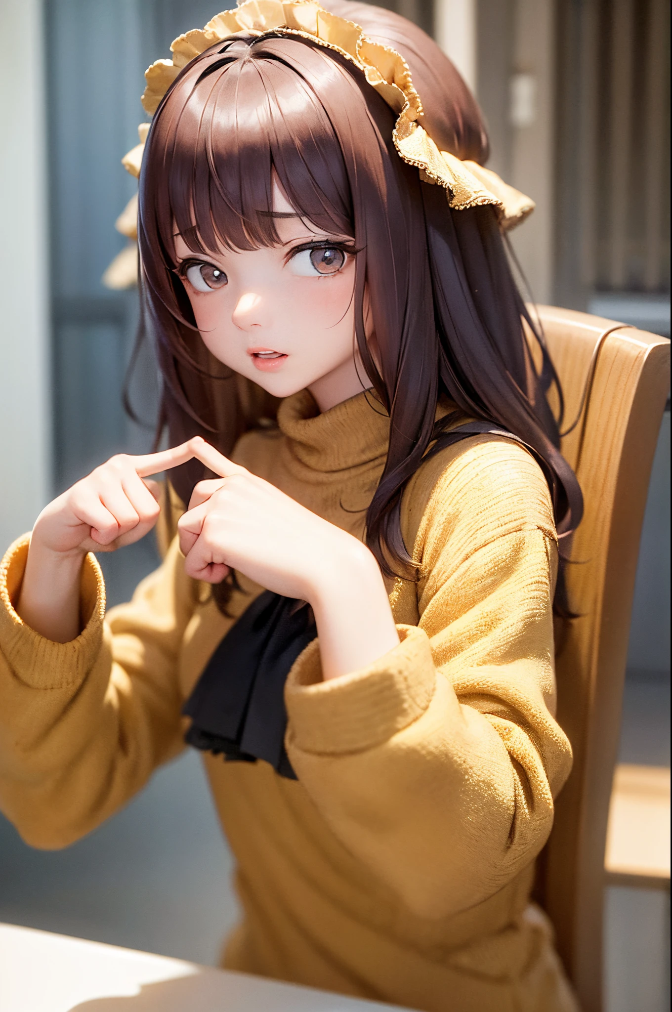 (masterpiece, best quality:1.2), upper body, solo, 1girl, nervous, looking at viewer, index fingers together
