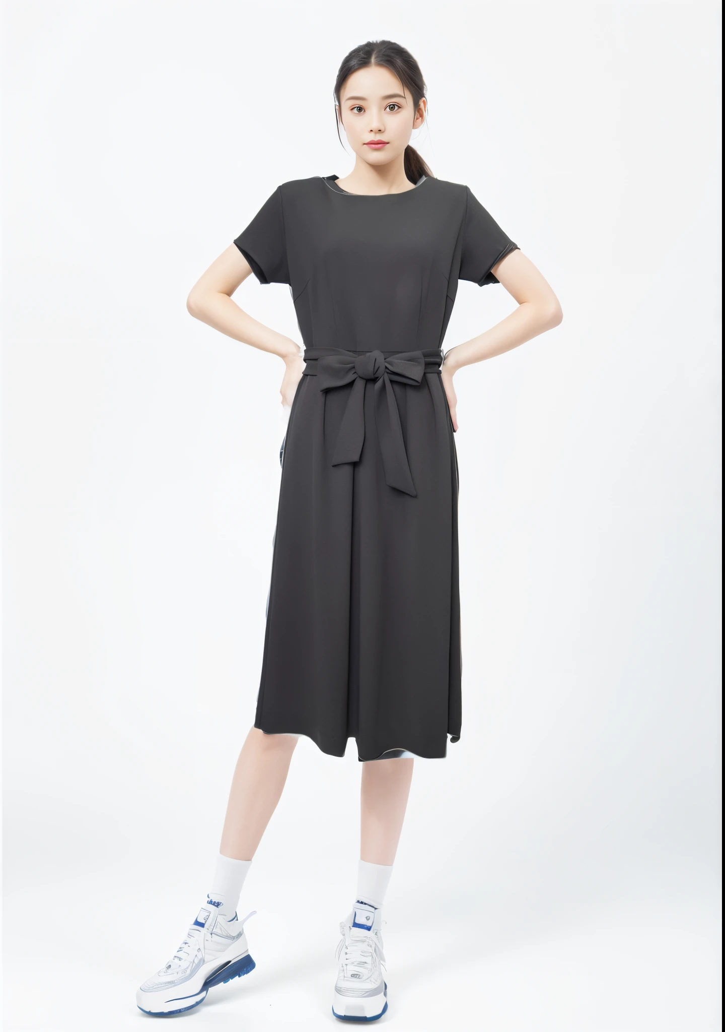 Wearing a human-like female model、Studio Background、Full body coordination