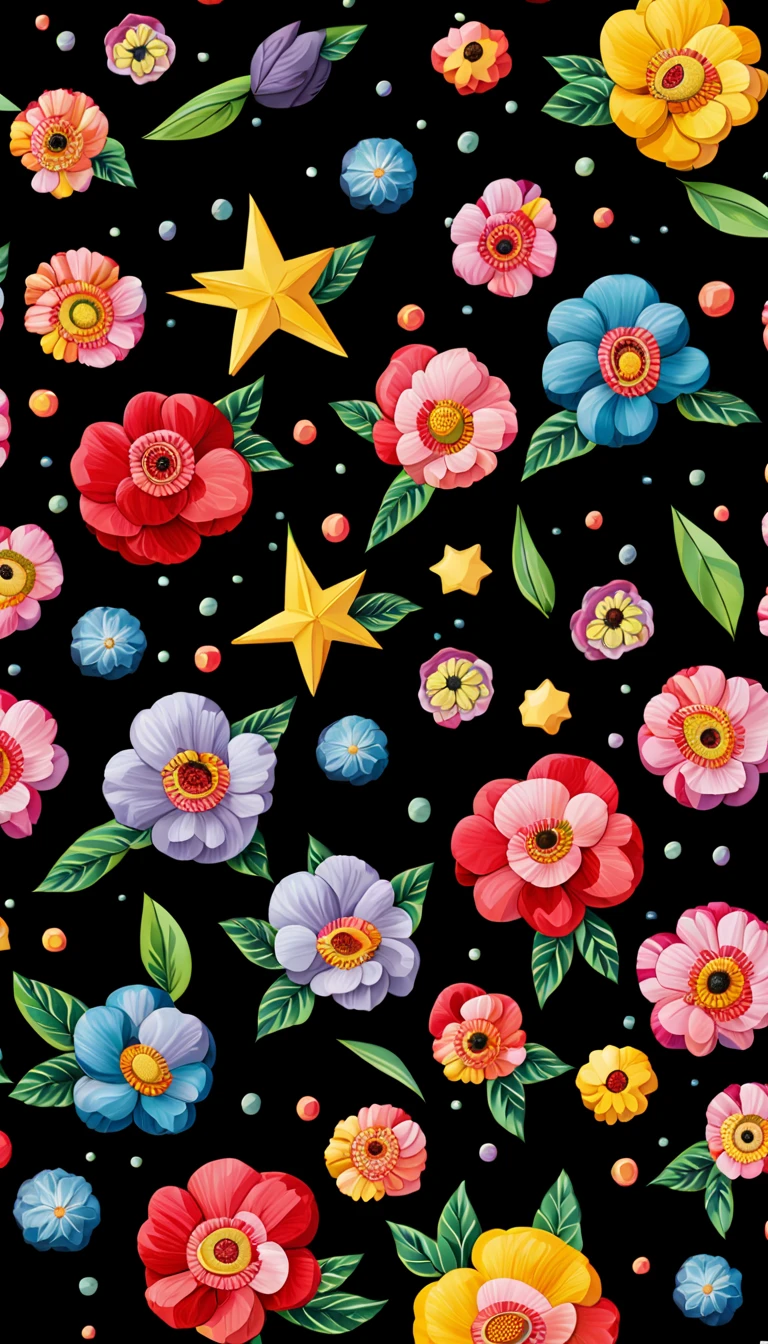 stary sky pattern, rose, colorful pearls, jewels, ((butterfly)), ((((yellow stars)))), (milky way), rose,  || (embroidery) seamless pattern, fruit, butterfly, Best quality, masterpiece, ultra high res, (photo realistic:1.4), surrealism, dream-like, ((abstract art)), vector arts, ((black background)) a close up of a floral pattern on black background, floral wallpaper, ornate floral, floral pattern, floral explosion, floral! intricate, floral flowers colorful, chinoiserie pattern, flowery wallpaper, floral renewal, with colorful flowers and plants, floral dream, garden flowers pattern, floral patterned skin, floral design, floral motives, boho floral vines