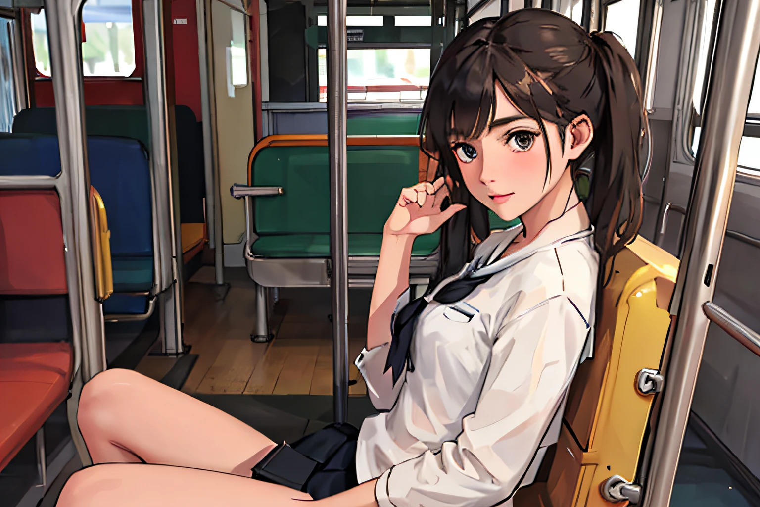 [[[[[finely detailed eyes and detailed face]]]]],1girl, solo, ((bus)) school