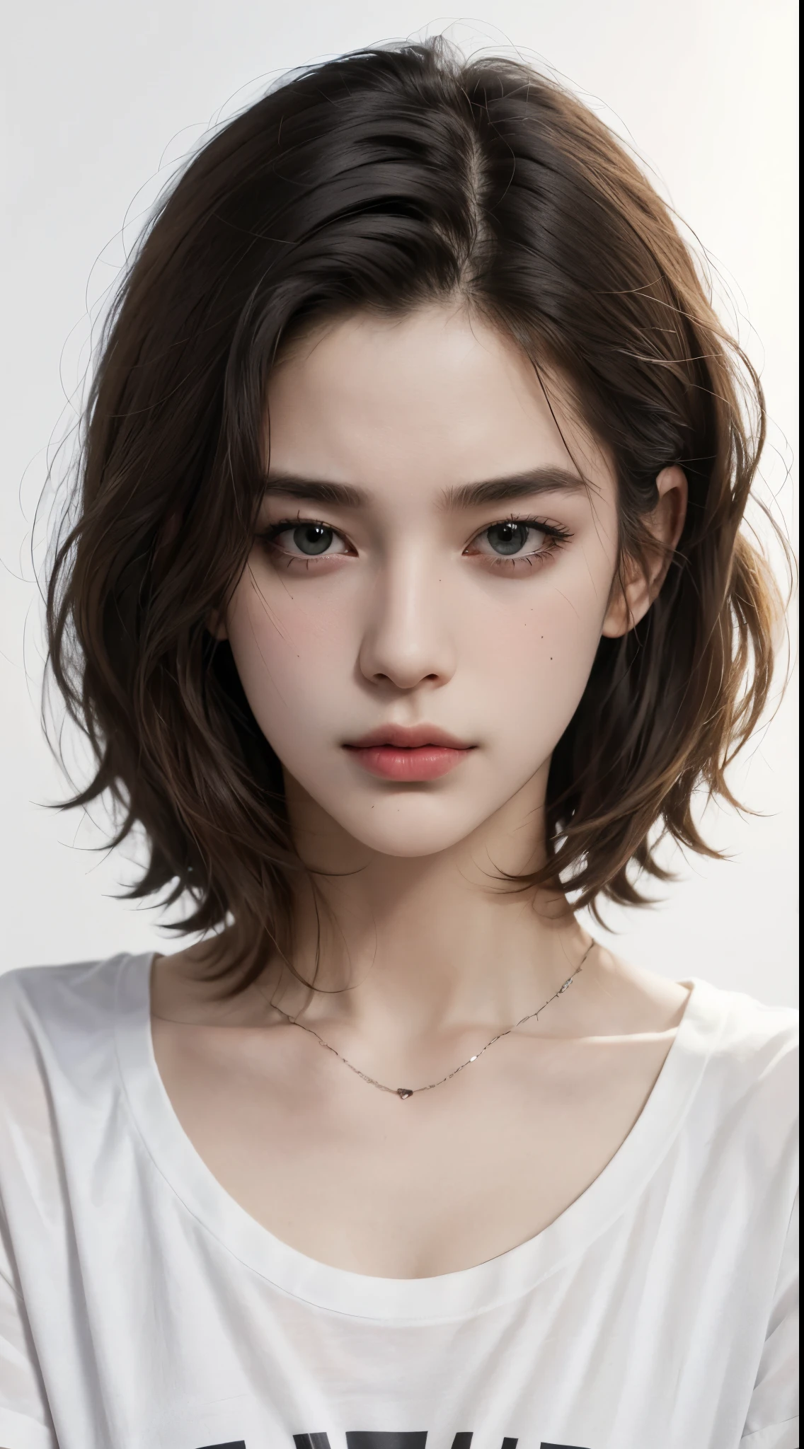 (Representative works:1.4)、(8k、realistic、RAW photo、best image quality:1.4)、超High resolution、超realistic、High resolution、golden ratio、30 year old mature woman、small face、no makeup、A well-formed and beautiful face、、short cut hair、dark brown hair、Detailed beautiful eyes、small breasts、bust B cup、beautiful skin、Slender body type、sports bra、ladies leggings、Gray background