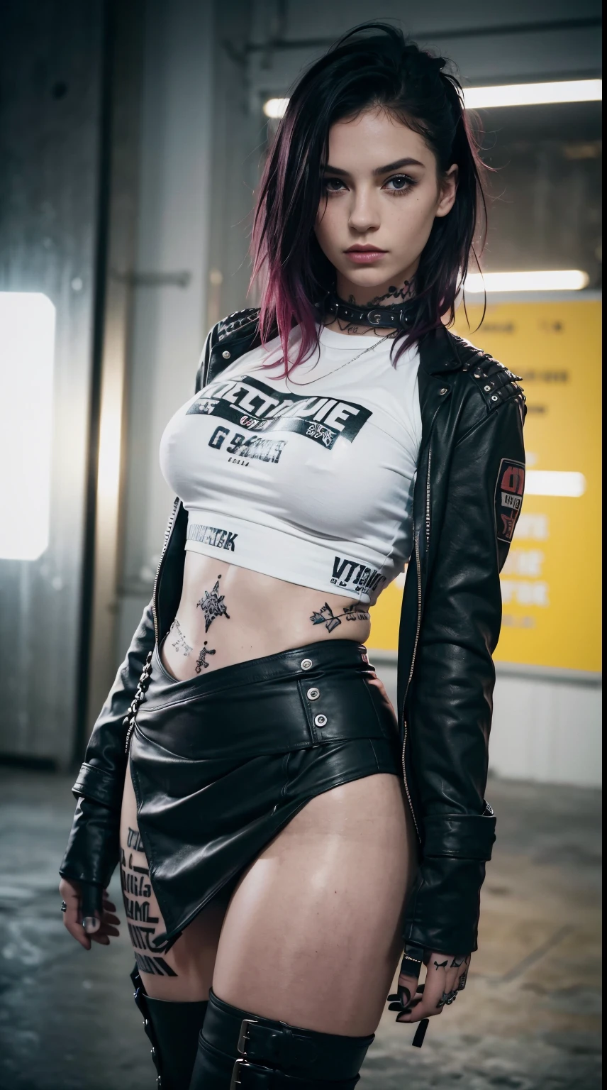 27 years old, gorgeous cute   Icelandic girl, smirk, freckles, araffe woman in a white shirt and black skirt and boots, punk outfit, punk style, punk rock clothes, dressed in punk clothing, grunge aesthetic!!!, vetements, grunge style, punk inspired, cyberpunk style outfit, mechanic punk outfit, wearing a punk outfit, grunge fashion, outfit: cop, badass look, grunge aesthetic!!! (, grunge aesthetic, famous models, good young girl, (masterpiece:1.0),(best_quality:1.0), ultra high res,4K,ultra-detailed, photography, 8K, HDR, highres, absurdres:1.2, Kodak portra 400, blurry background, bokeh, lens flare, (vibrant_color:1.2),professional photograph,(the_tattoo:1.4),(Beautiful,large_), (beautiful_face:1.5),(narrow_waist).