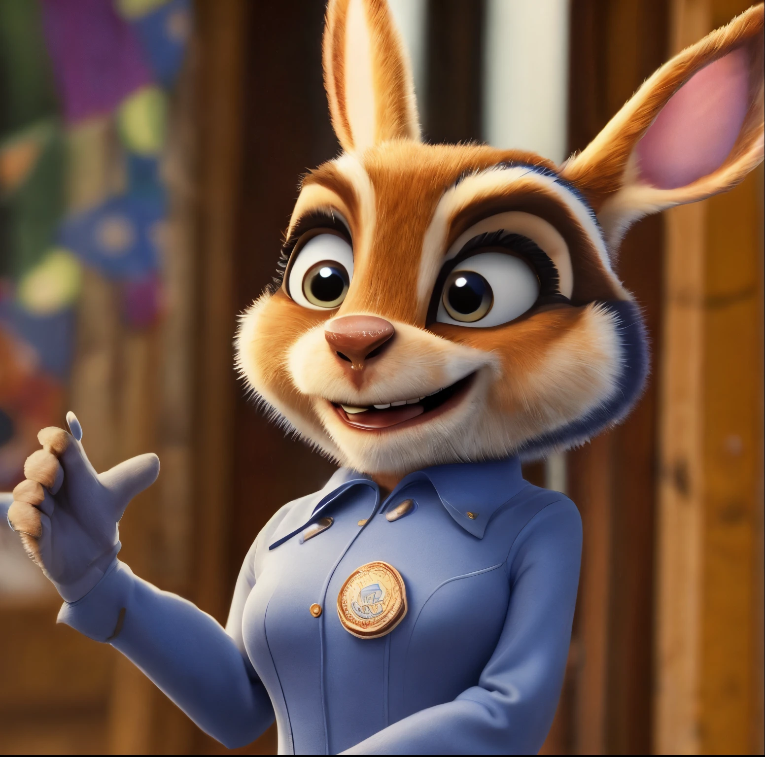 3d,16k,young judy hopps,zootopia,realistic fur,,thick thighs,bright blue eyes,masterpiece HIFI,thick thigh, at a gala party, fluffy hair,showing her crotch ,tight baby romper,first person view,standing wearing long socks with blue patterns,SeArt 3.0
