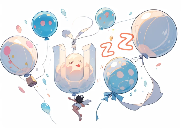 with a pure white background,Balloon or bubble texture,Three-dimensional feeling,floating feeling,Anime hand drawn style
