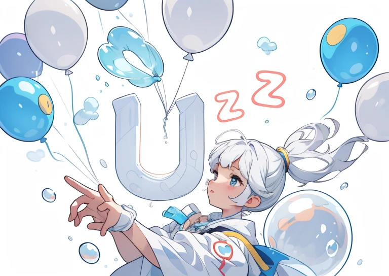 with a pure white background,Balloon or bubble texture,Three-dimensional feeling,floating feeling,Anime hand drawn style