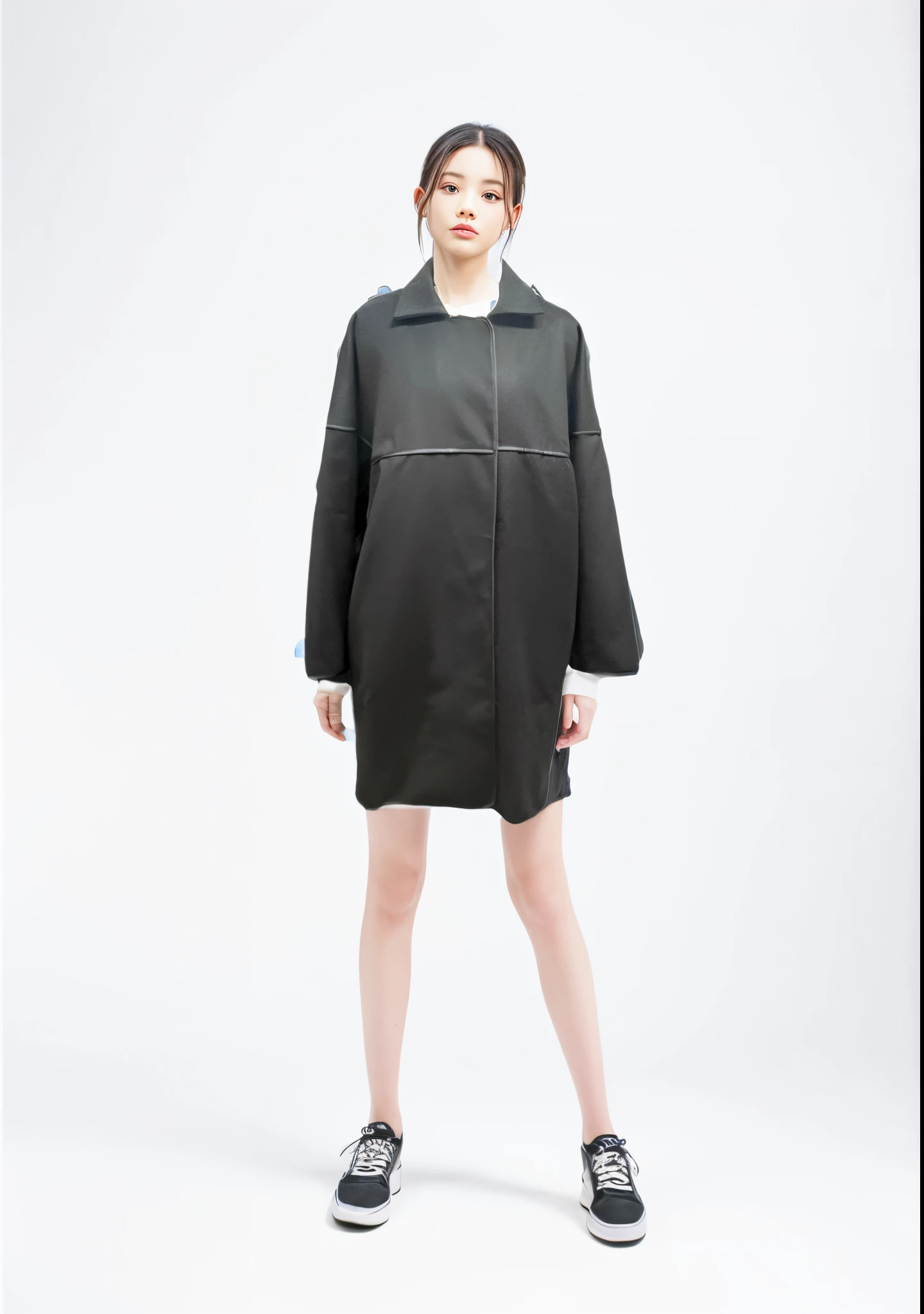 Dress a human-like female model、Studio Background、Full body coordination