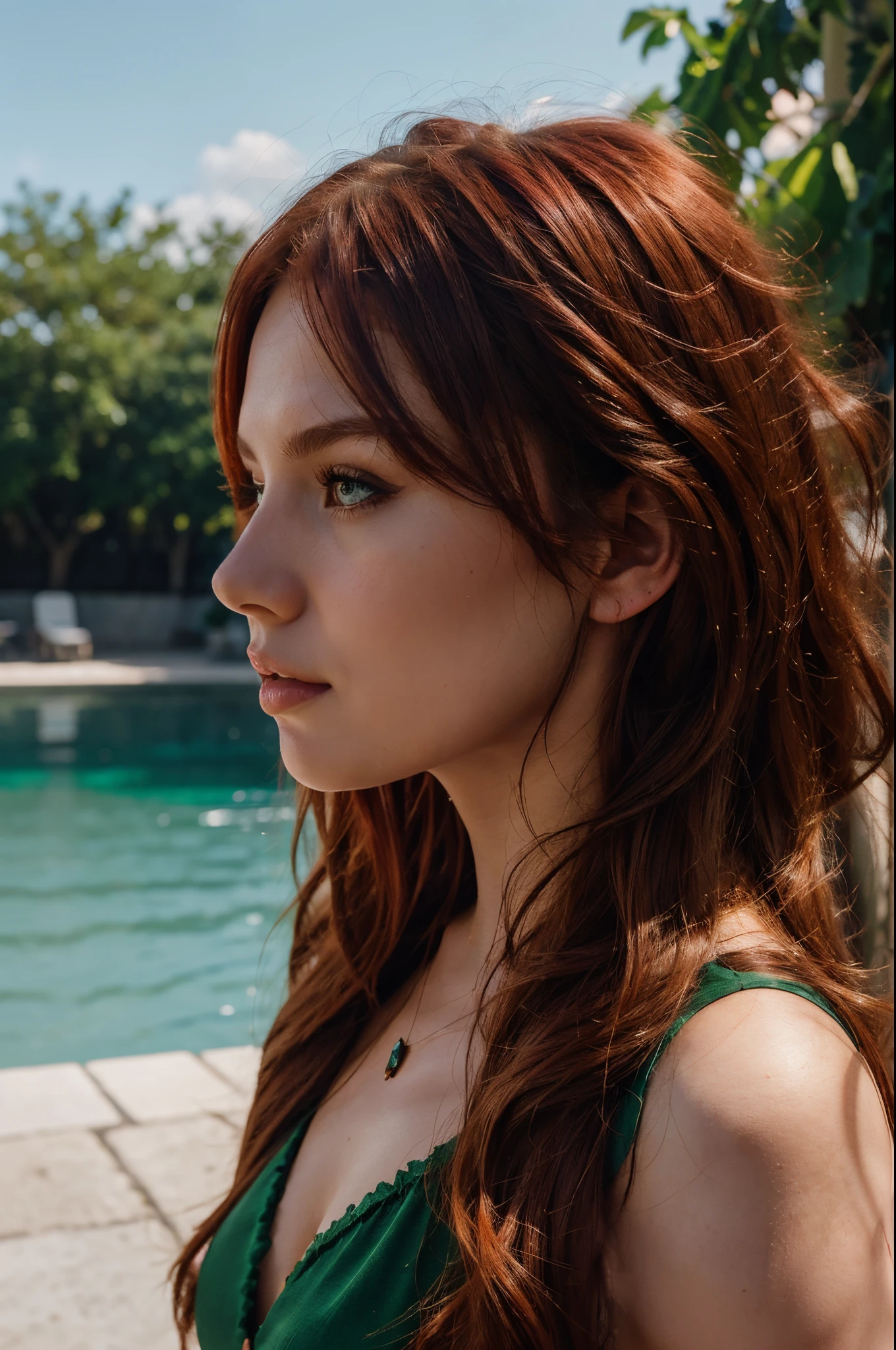 there is a 25 year old woman with red hair,very fair complexion, pink lips, green eyes, profile pic, profile image, profile photo, portrait photo profile picture, ekaterina, dasha taran, aleksandra waliszewska, angiewolf, lorena avarez, alina ivanchenko, with sunglass, headshot profile picture