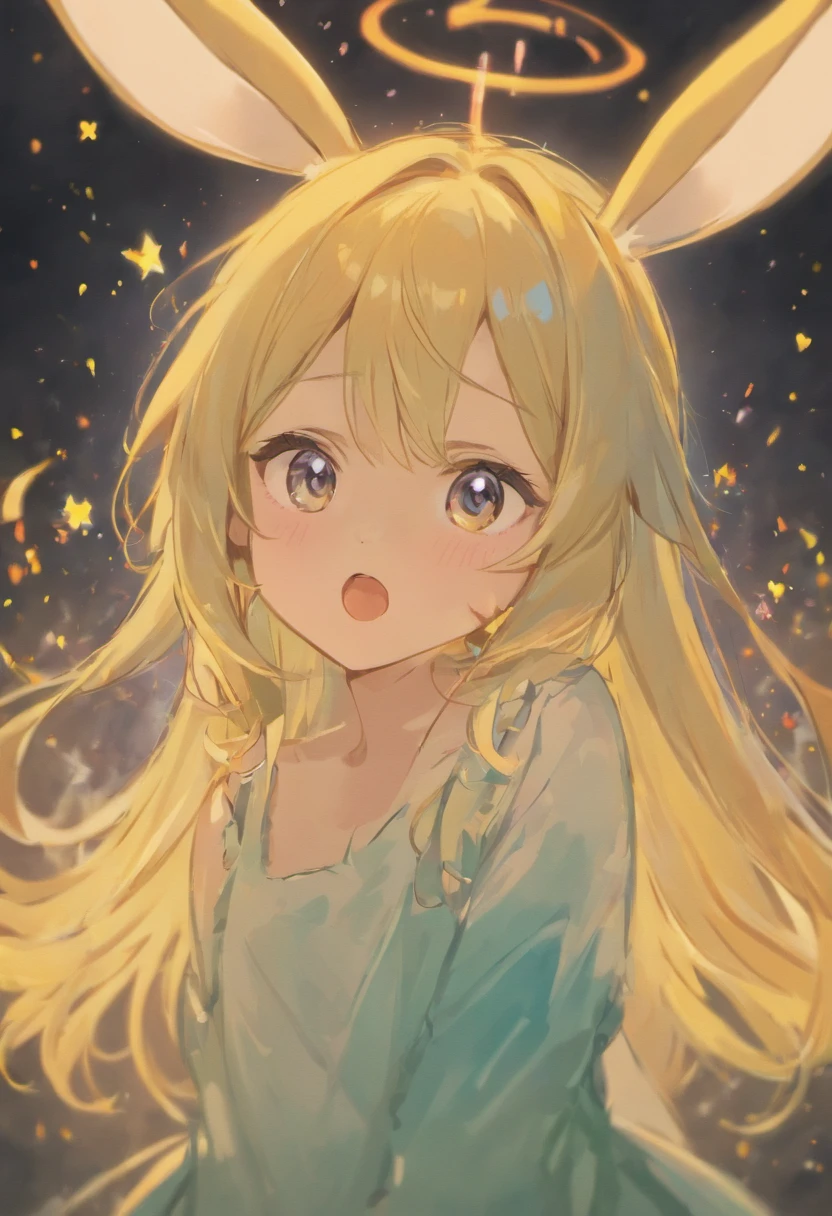 star bunny,Cute and cute,KIDS ILLUSTRATION,glowing effect,dingdall effect,depth of fields,to emphasize,Real light,ray traycing,oc rendered,hyper realisitc,Best quality,8K,Works of masters,ultradetailed,Detailed pubic hair,Correct anatomy,Eyes in focus,bokeh,Facial features are carefully drawn