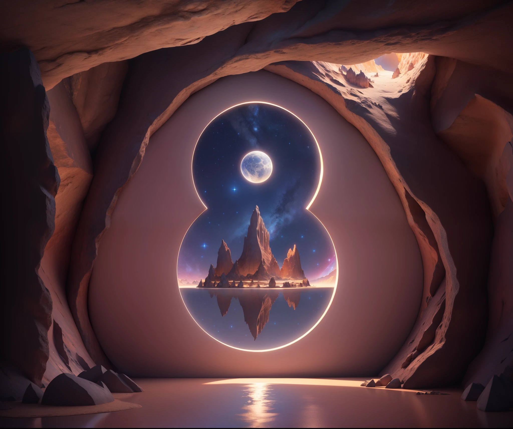 tmasterpiece,Best quality at best,(8 caves:1.5),((Looking out from inside the cave,It's a starry sky,Sail ships)),(ultra - detailed, Aesthetic, The beautiful构图, bright, Volumetric soft light),4K,Reflection in the water,unreal-engine,Octagon rendering,3 Rendering,awe-inspiring,The beautiful,Adobe Photoshop,