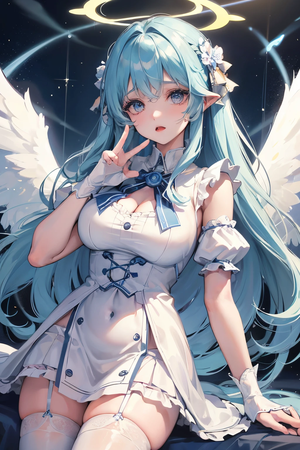 Hatsune Miku、(Surreal), (an illustration), (high resolution), (8K), (Very detailed), (best illustrationeautiful and meticulous quality), (Super detailed), (Peace), (wallpaper), (Detailed face), alone, 1 girl, Noble dress、 Iris heterochromatic eyes, Small moles under the eyes, Large bust, Leg length,Stunning composition,foot braids,Beautiful and delicate legs